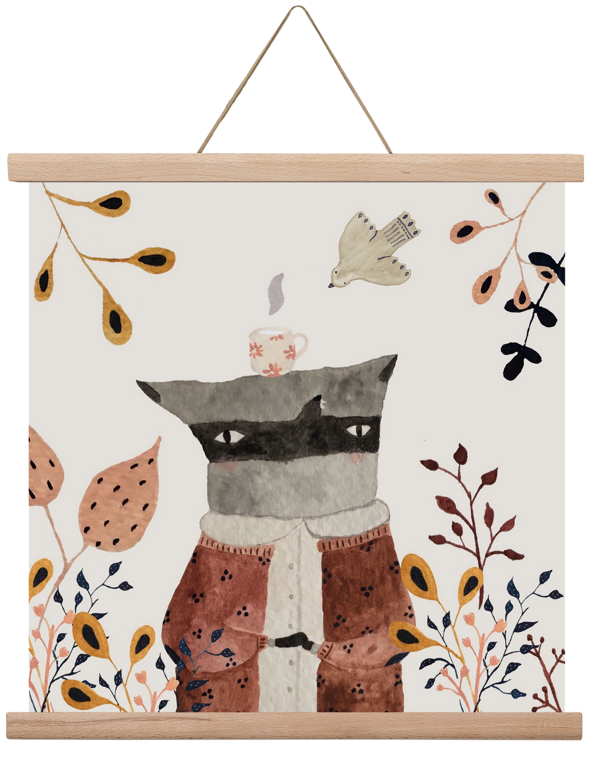 Teázó mosómedve, 40x40 cm (40x40 cm), Tölgy akasztó