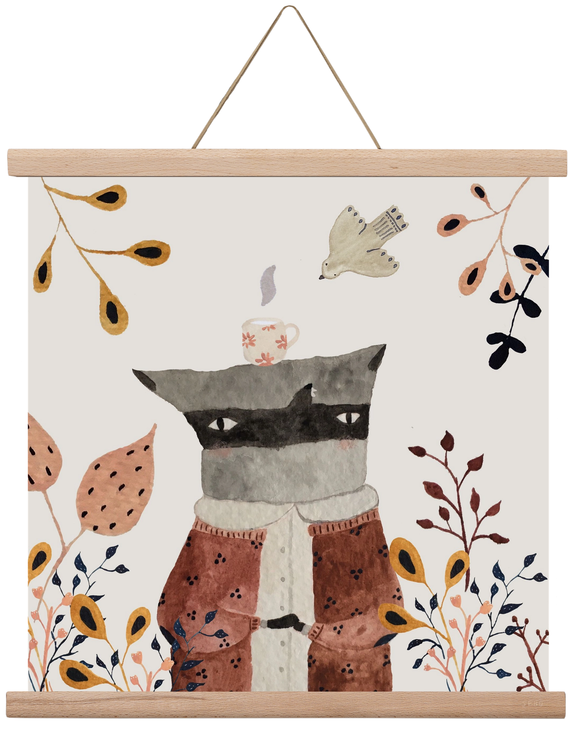 Teázó mosómedve, 40x40 cm (40x40 cm), Tölgy akasztó