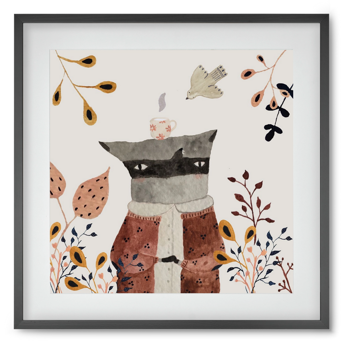 Teázó mosómedve, 50x50 cm (40x40 cm), Fekete keret, paszpartuval