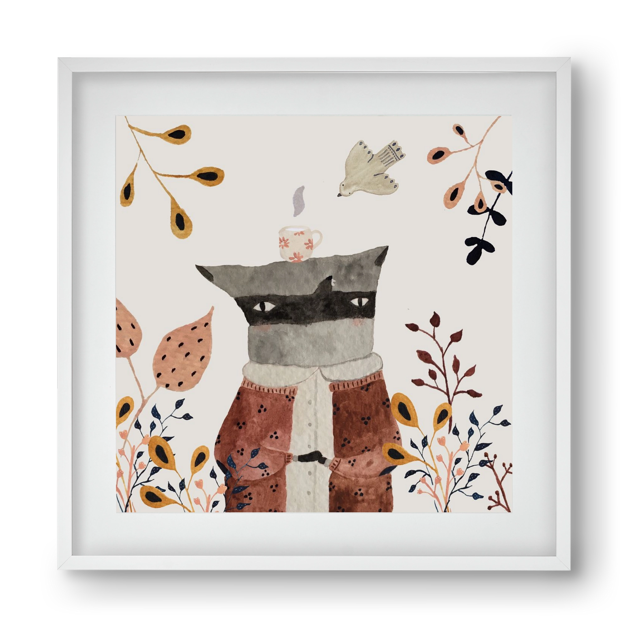 Teázó mosómedve, 40x40 cm (30x30 cm), Fehér keret, paszpartuval
