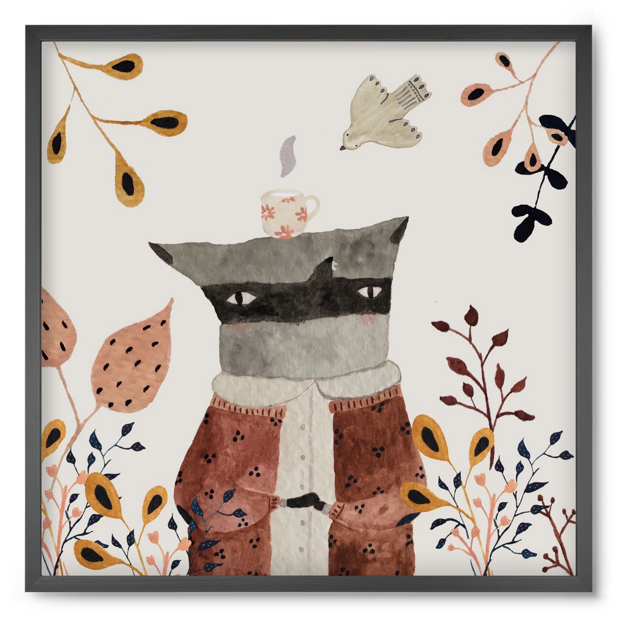 Teázó mosómedve, 50x50 cm (50x50 cm), Fekete keret