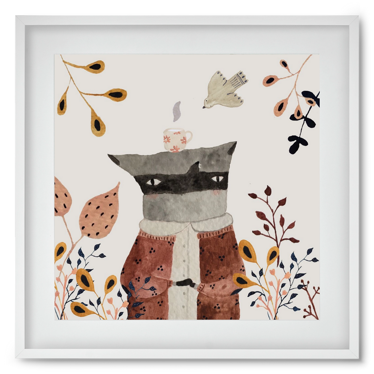 Teázó mosómedve, 50x50 cm (40x40 cm), Fehér keret, paszpartuval