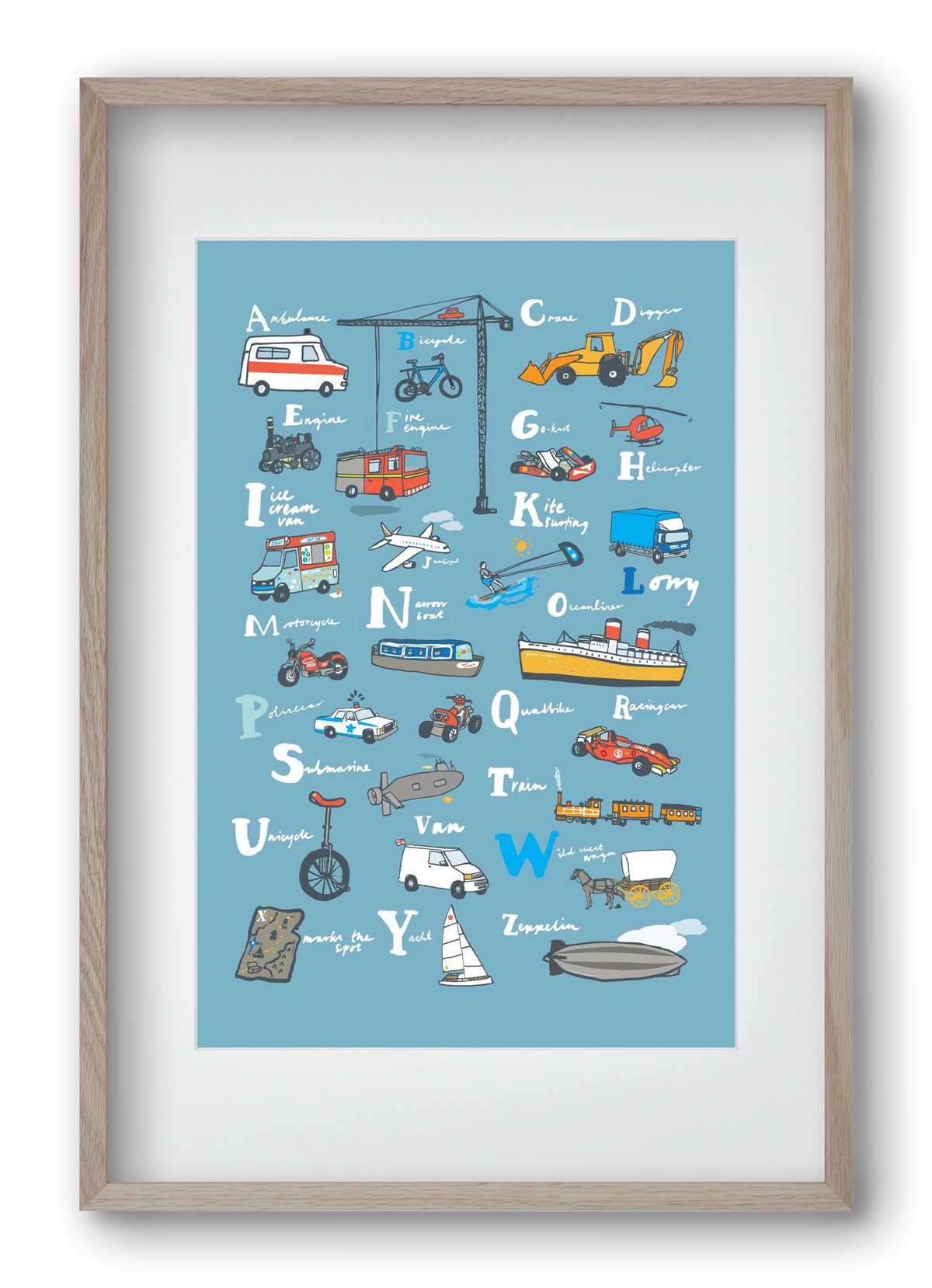 ABC Transport, 40x60 cm (30x45 cm), Tölgy keret, paszpartuval