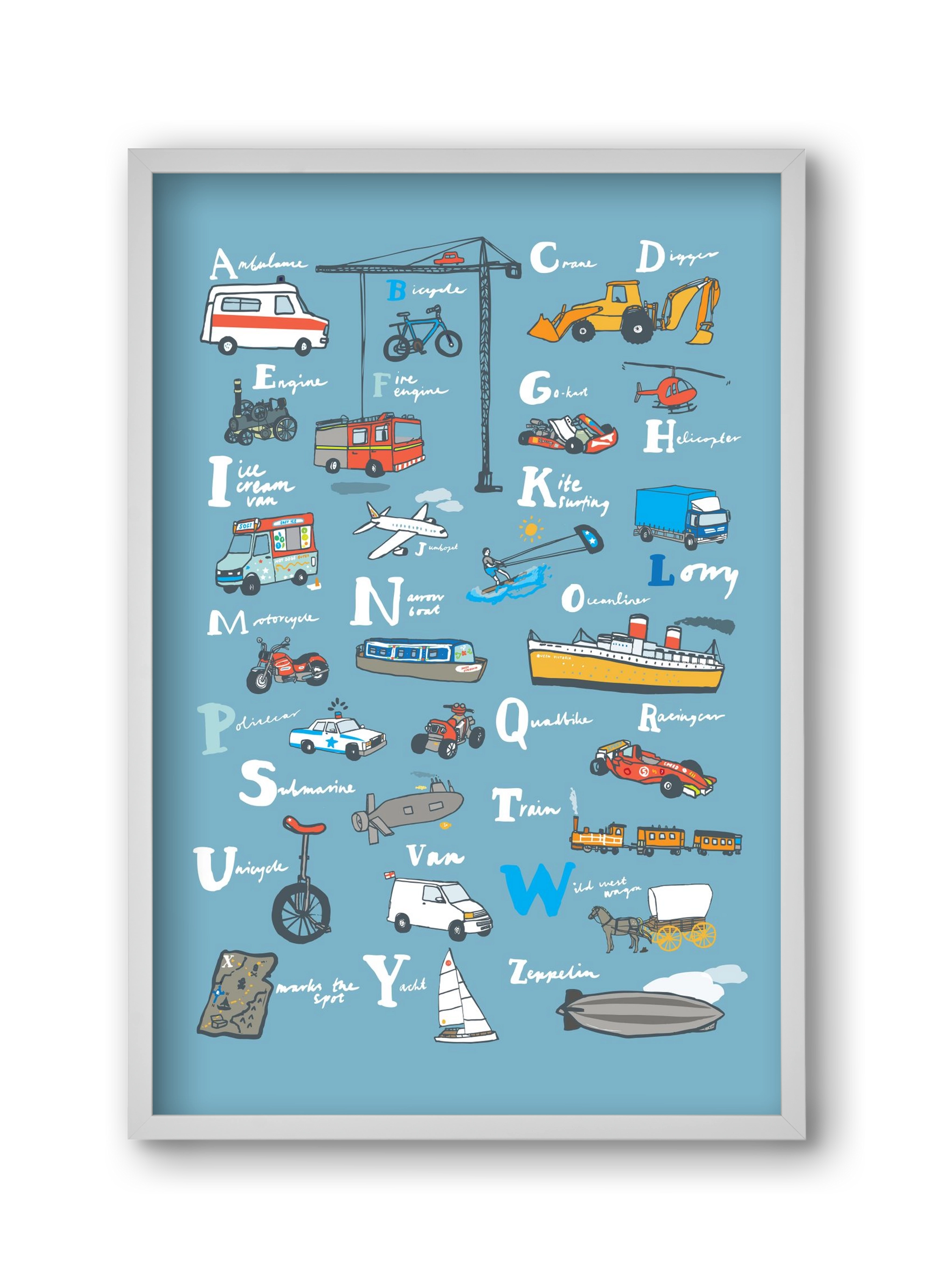 ABC Transport, 30x45 cm (30x45 cm), Fehér keret