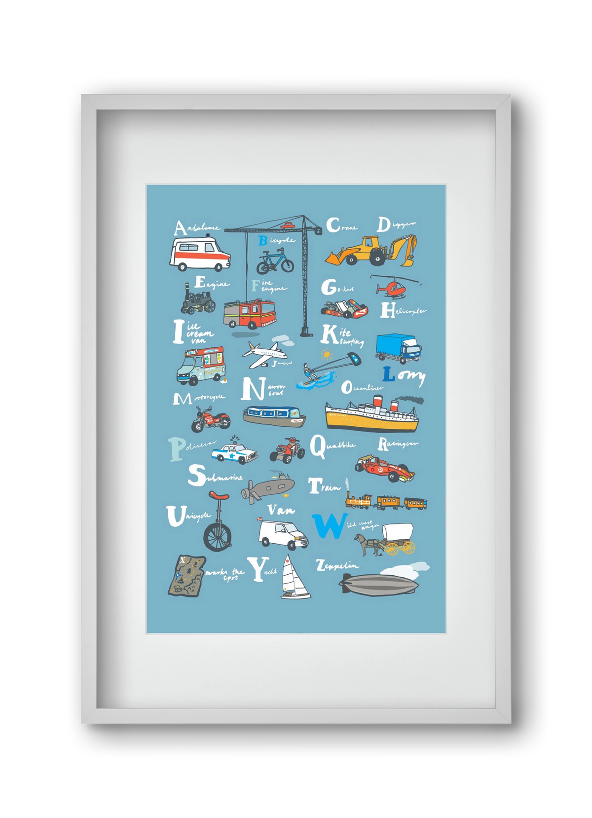 ABC Transport, 30x45 cm (20x30 cm), Fehér keret, paszpartuval