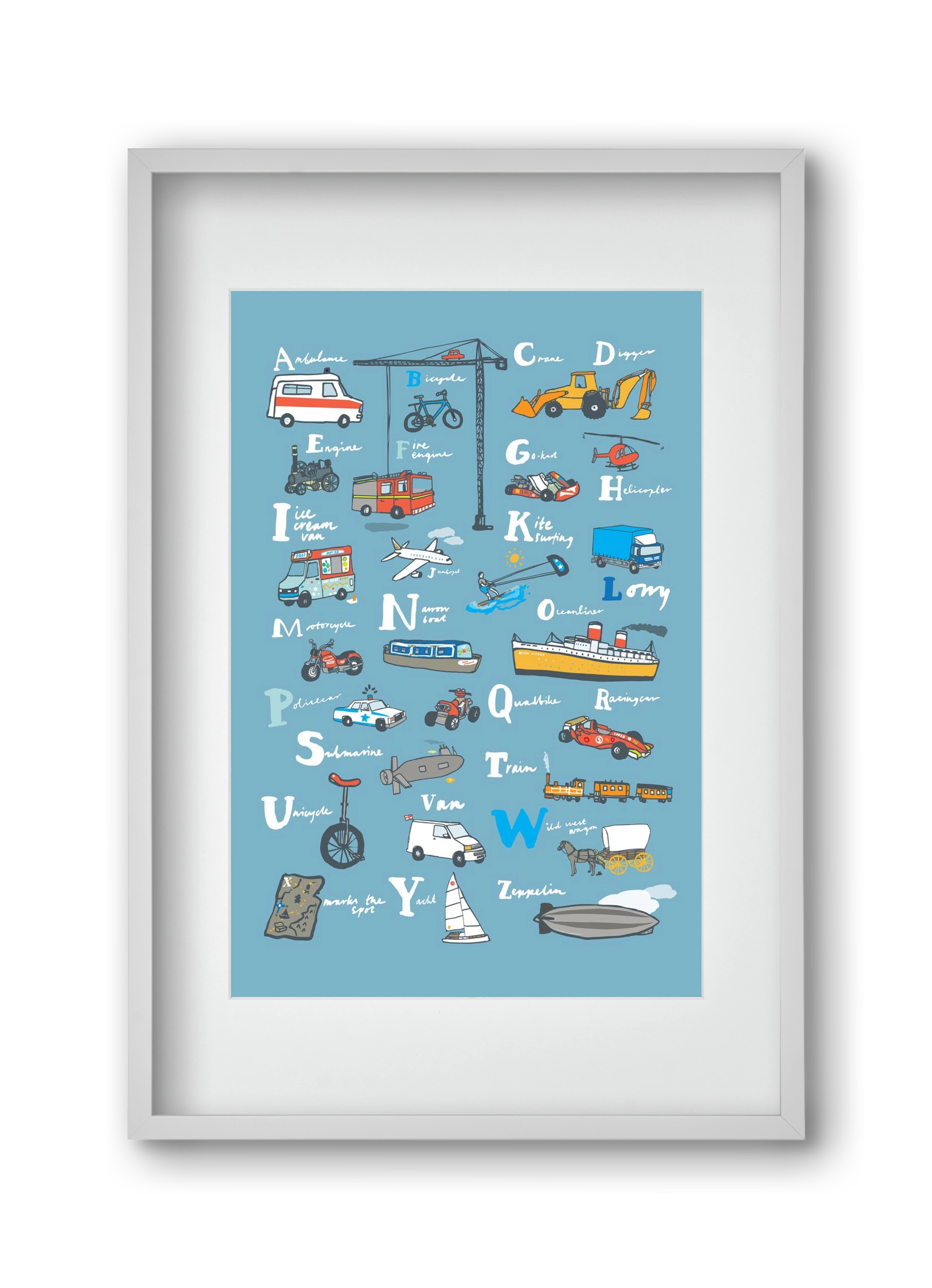 ABC Transport, 30x45 cm (20x30 cm), Fehér keret, paszpartuval