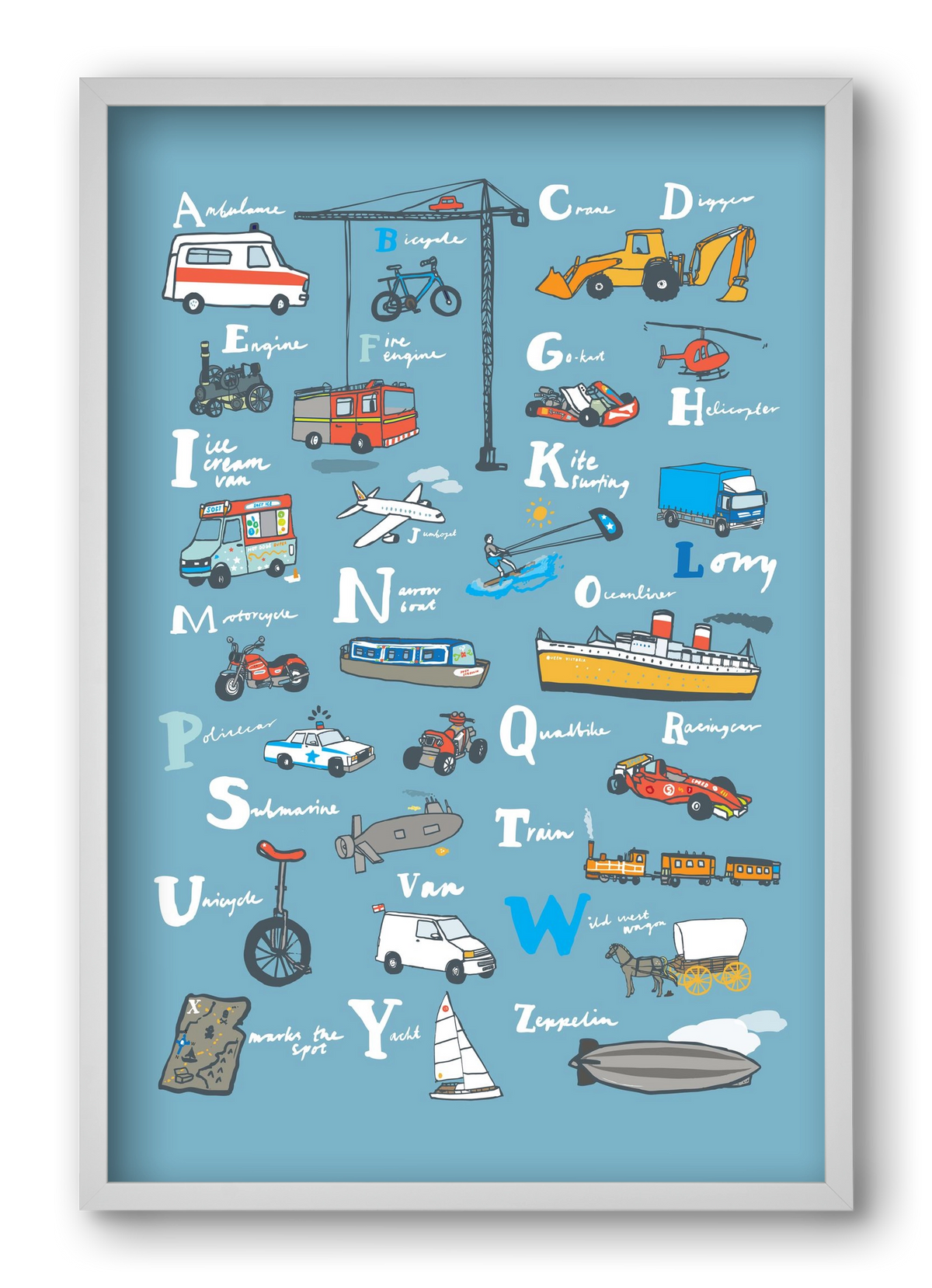 ABC Transport, 40x60 cm (40x60 cm), Fehér keret