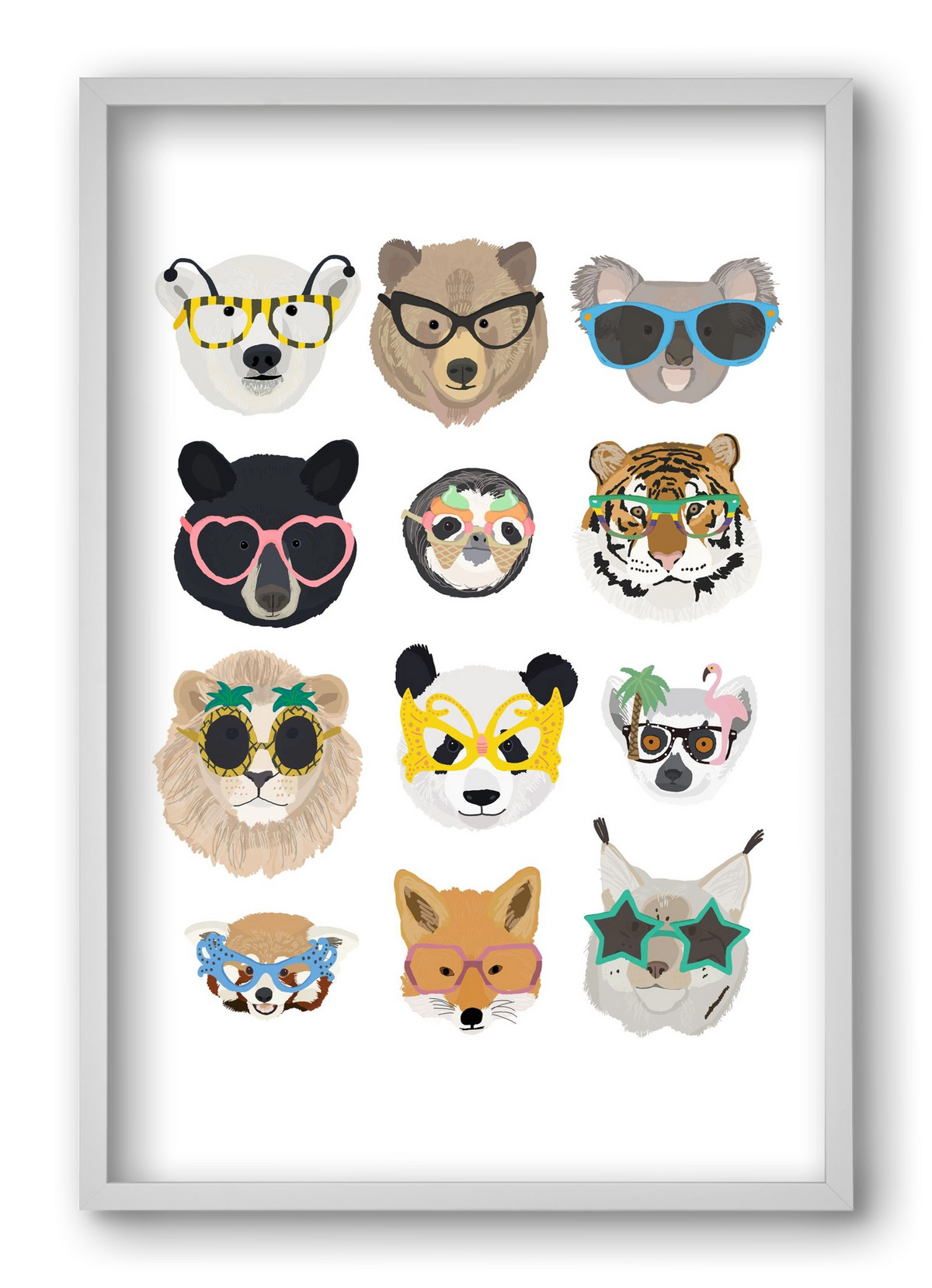 Big Cats in Glasses, 40x60 cm (40x60 cm), Fehér keret