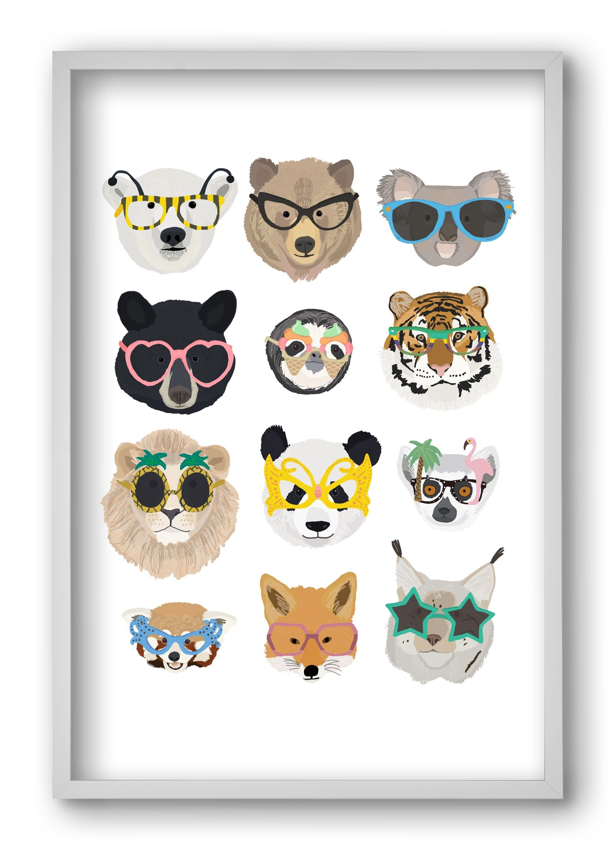 Big Cats in Glasses, 40x60 cm (40x60 cm), Fehér keret
