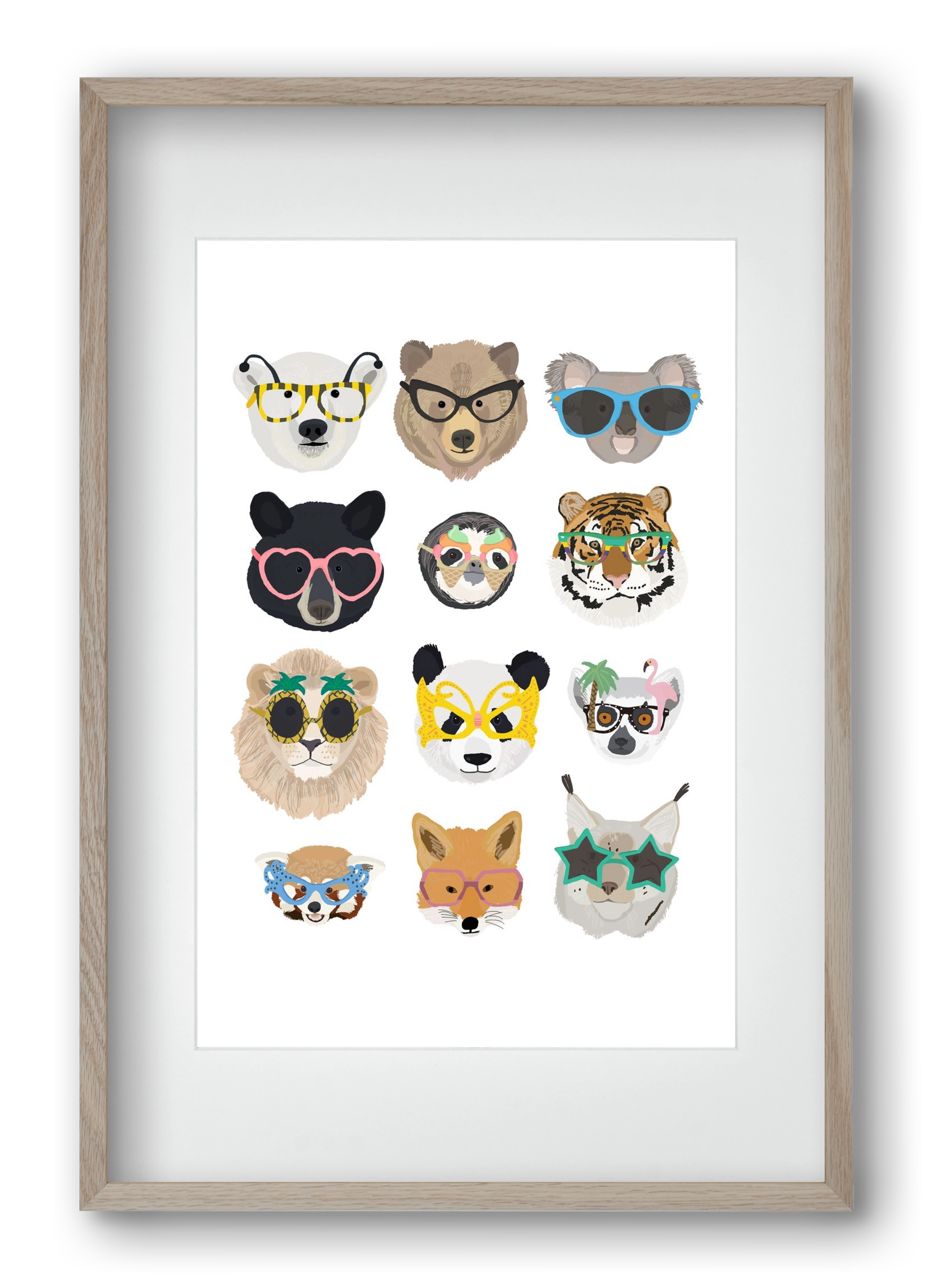 Big Cats in Glasses, 40x60 cm (30x45 cm), Tölgy keret, paszpartuval