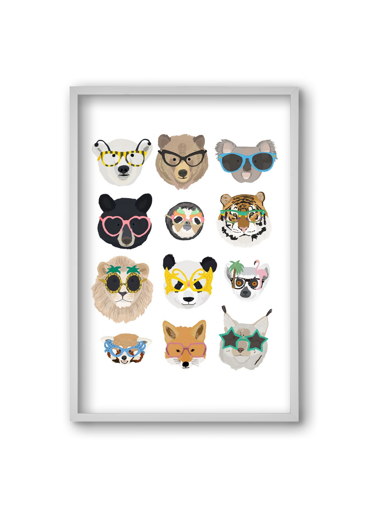 Big Cats in Glasses, 20x30 cm (20x30 cm), Fehér keret