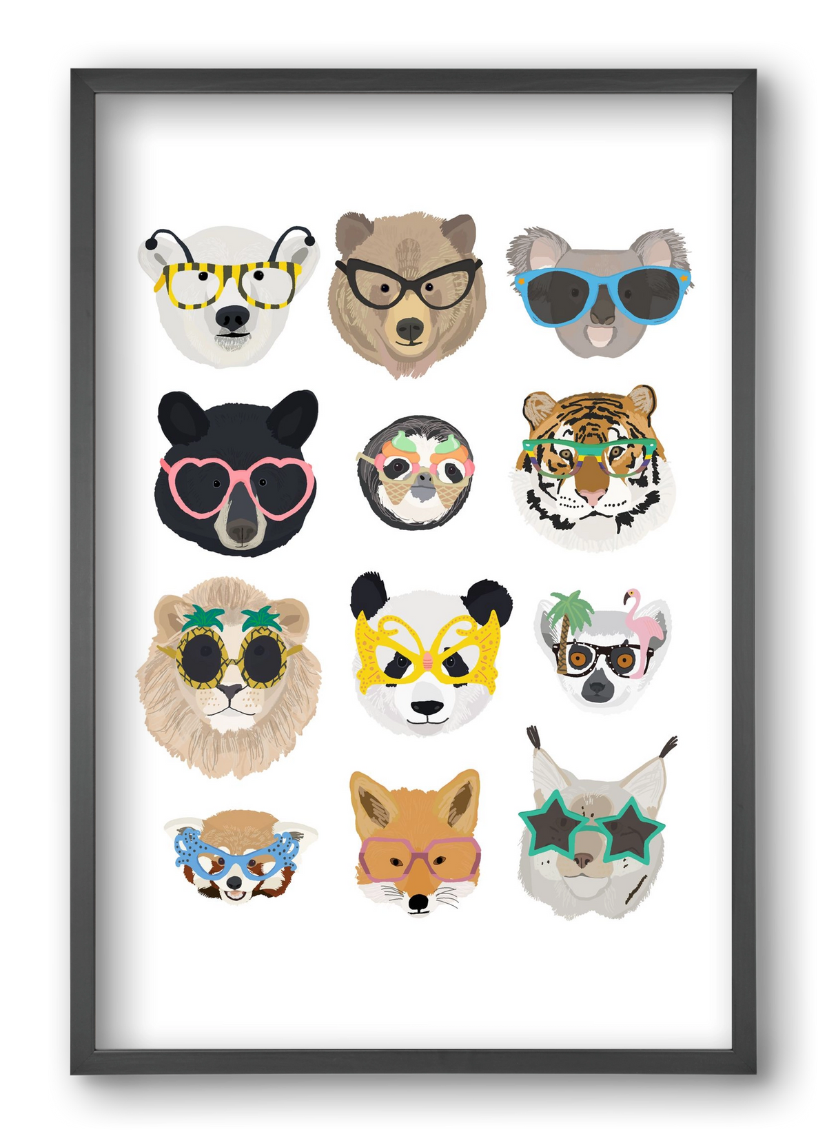 Big Cats in Glasses, 40x60 cm (40x60 cm), Fekete keret