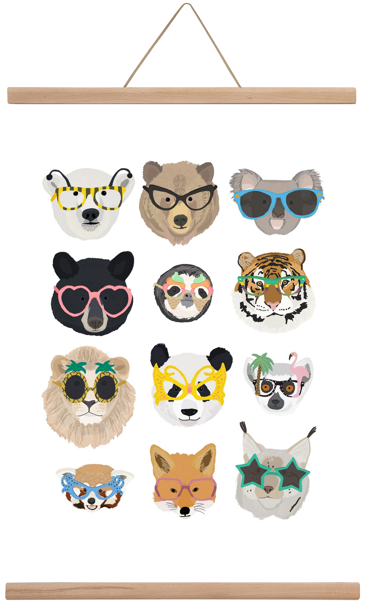 Big Cats in Glasses, 40x60 cm (40x60 cm), Tölgy akasztó