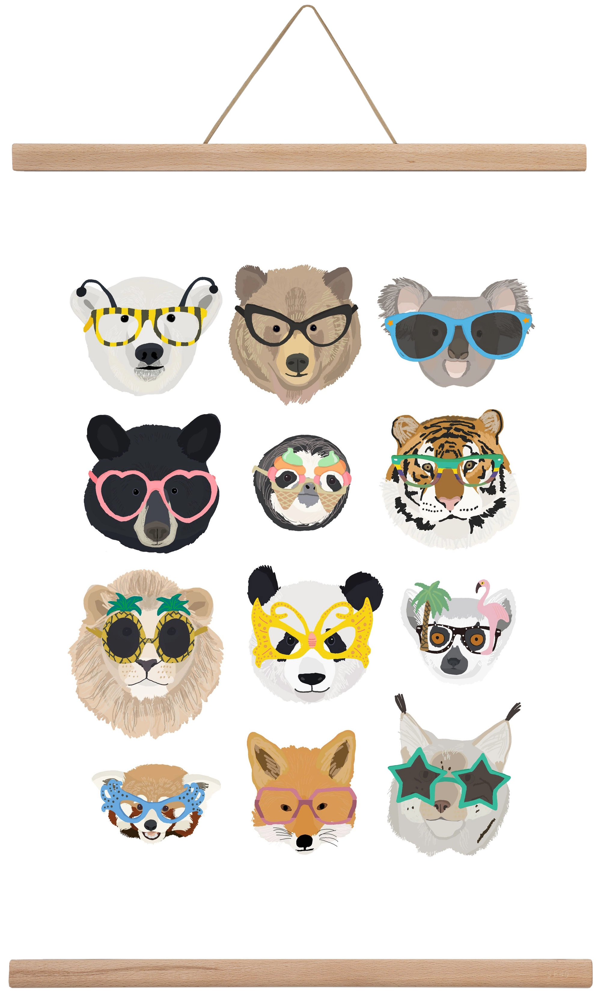 Big Cats in Glasses, 40x60 cm (40x60 cm), Tölgy akasztó