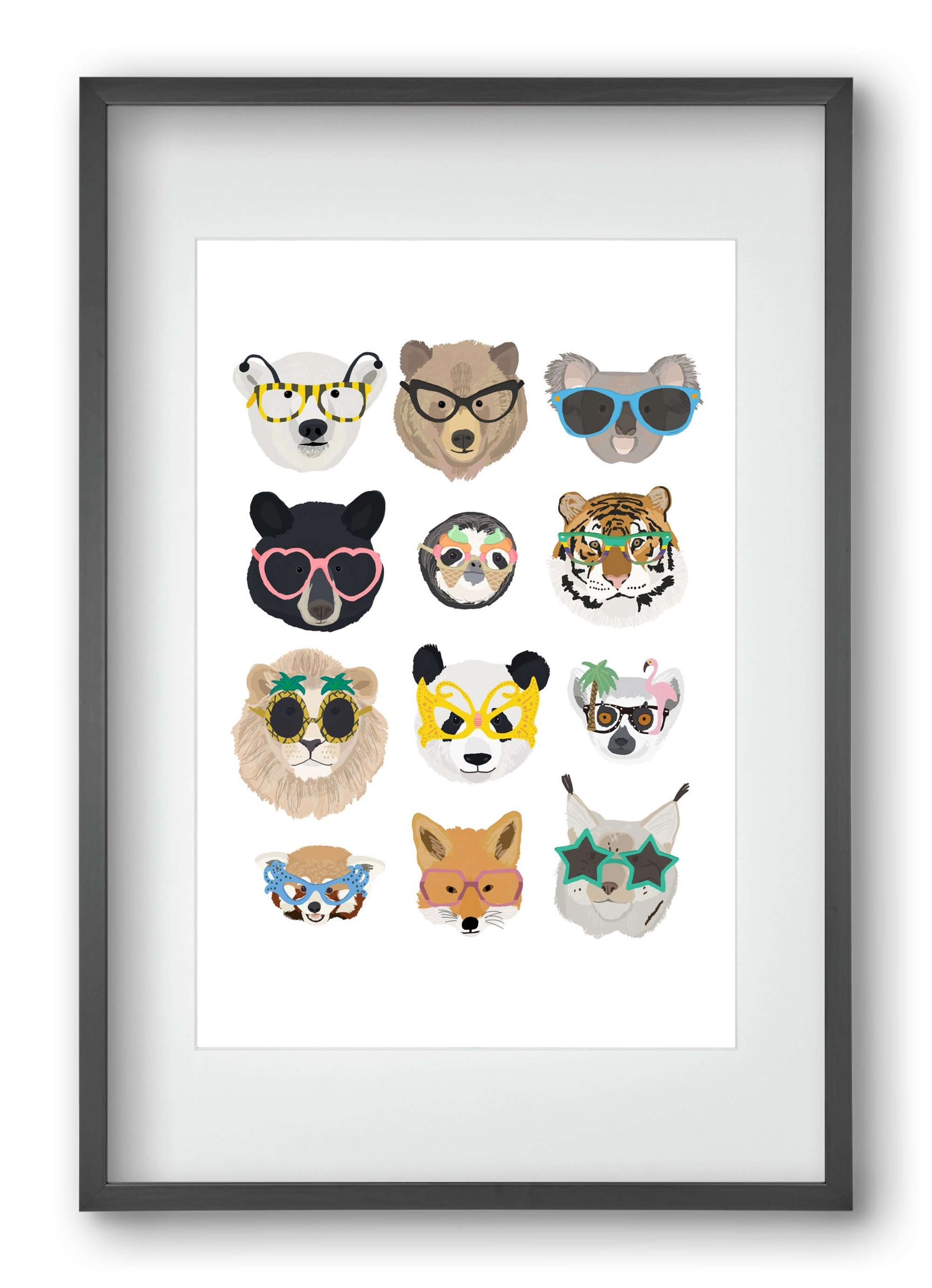 Big Cats in Glasses, 40x60 cm (30x45 cm), Fekete keret, paszpartuval