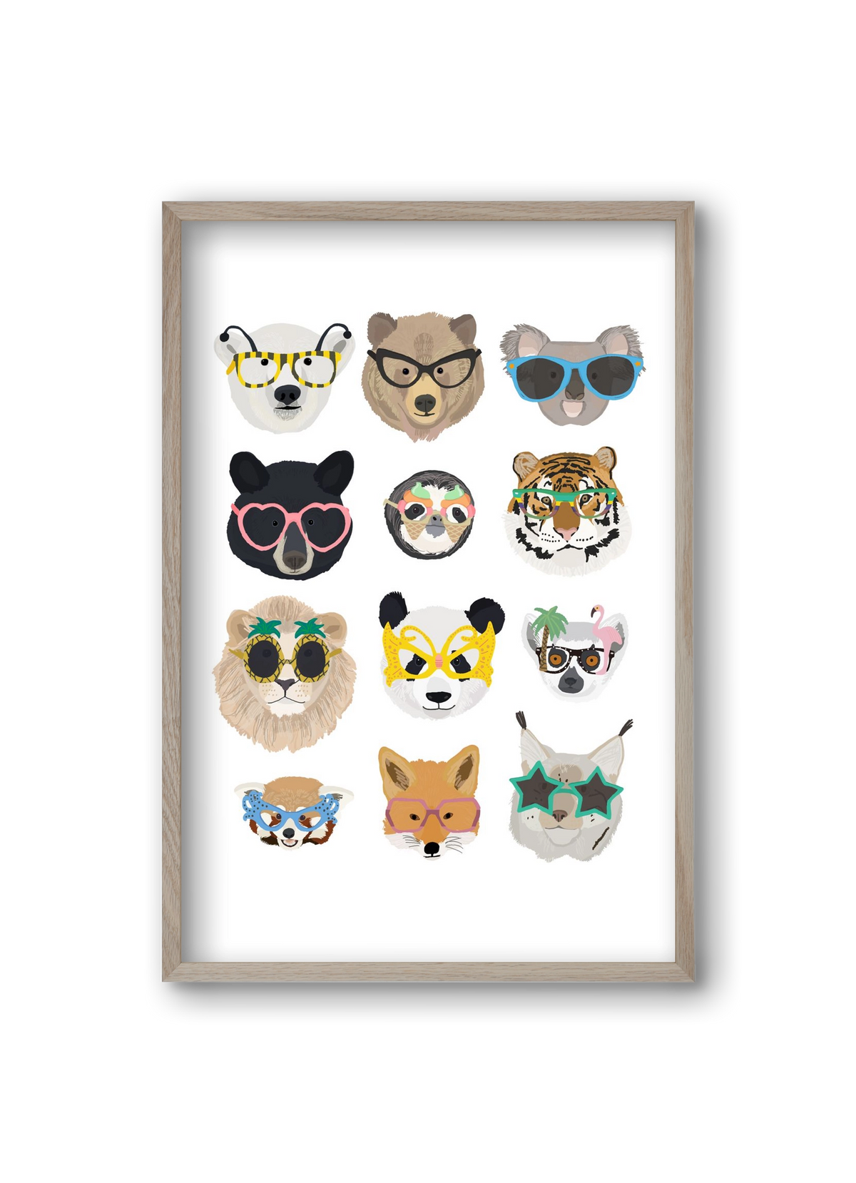 Big Cats in Glasses, 20x30 cm (20x30 cm), Tölgy keret