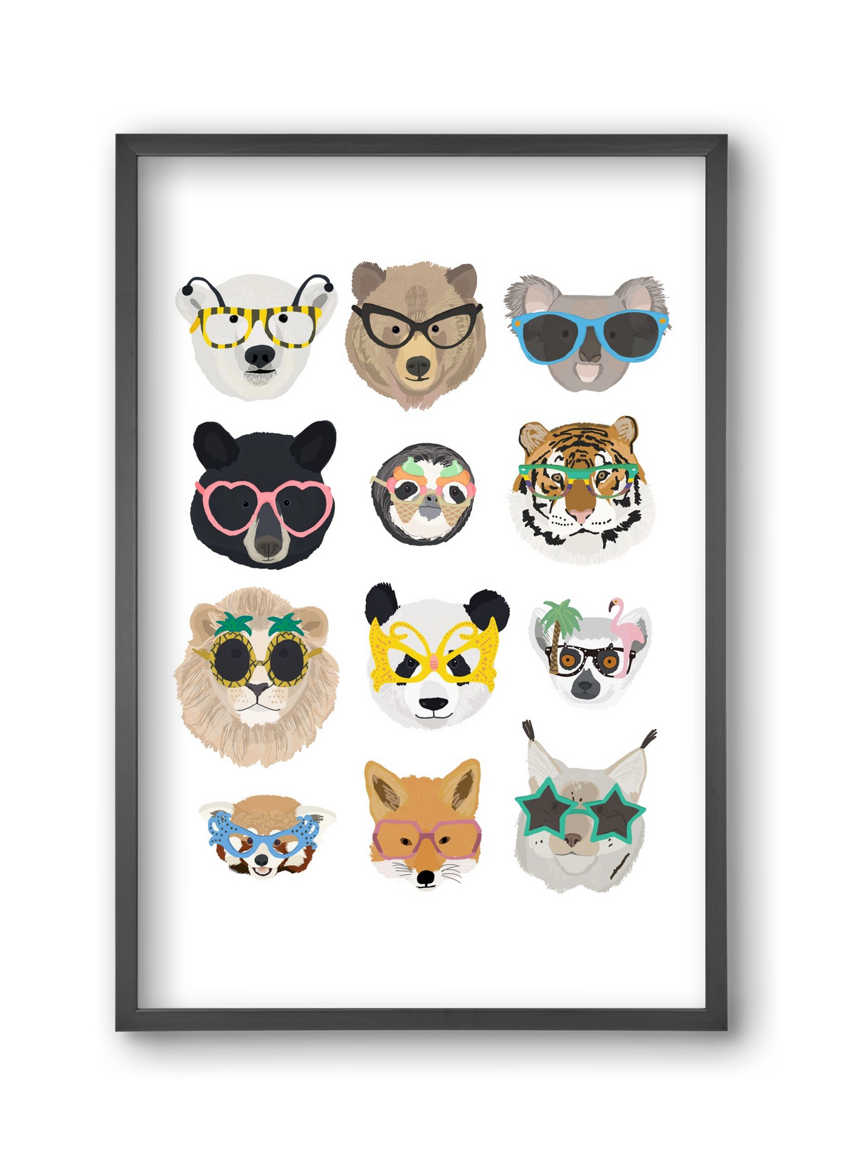 Big Cats in Glasses, 30x45 cm (30x45 cm), Fekete keret