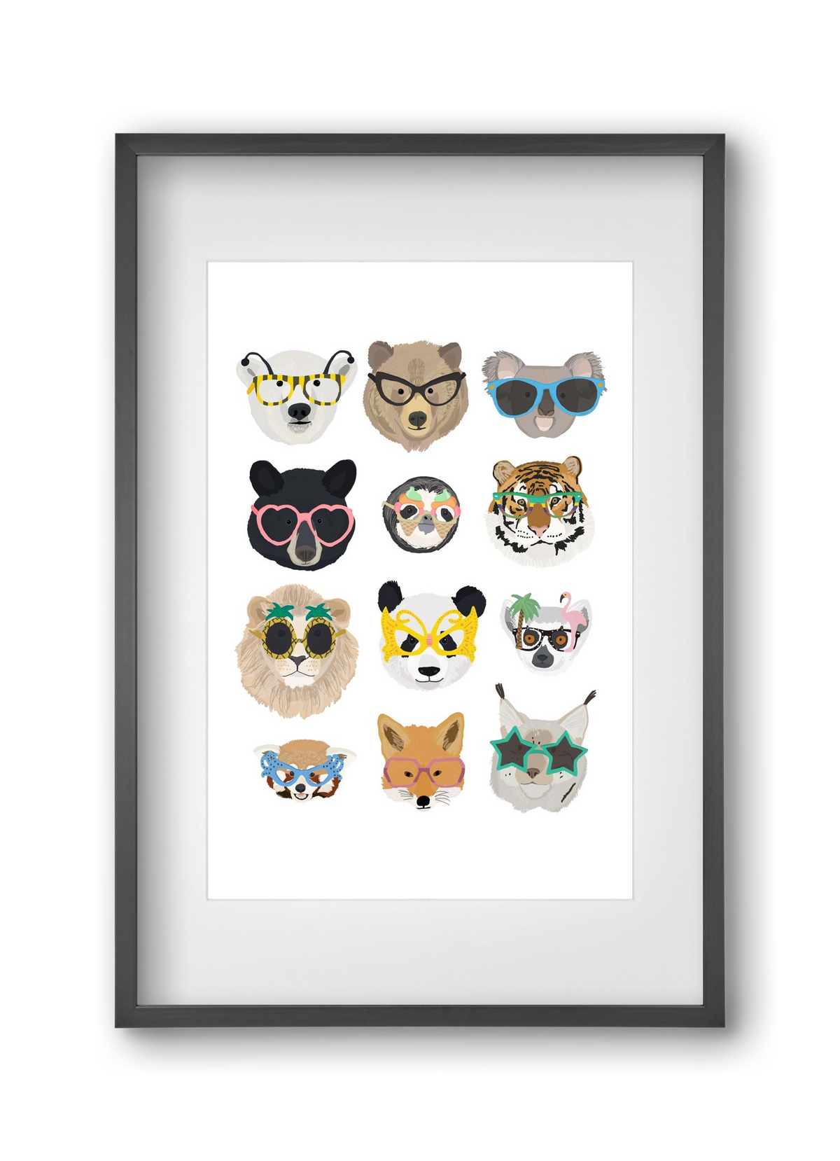 Big Cats in Glasses, 30x45 cm (20x30 cm), Fekete keret, paszpartuval