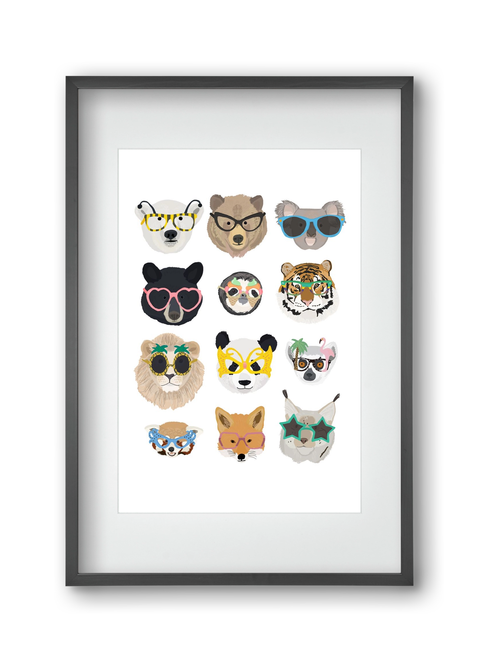 Big Cats in Glasses, 30x45 cm (20x30 cm), Fekete keret, paszpartuval