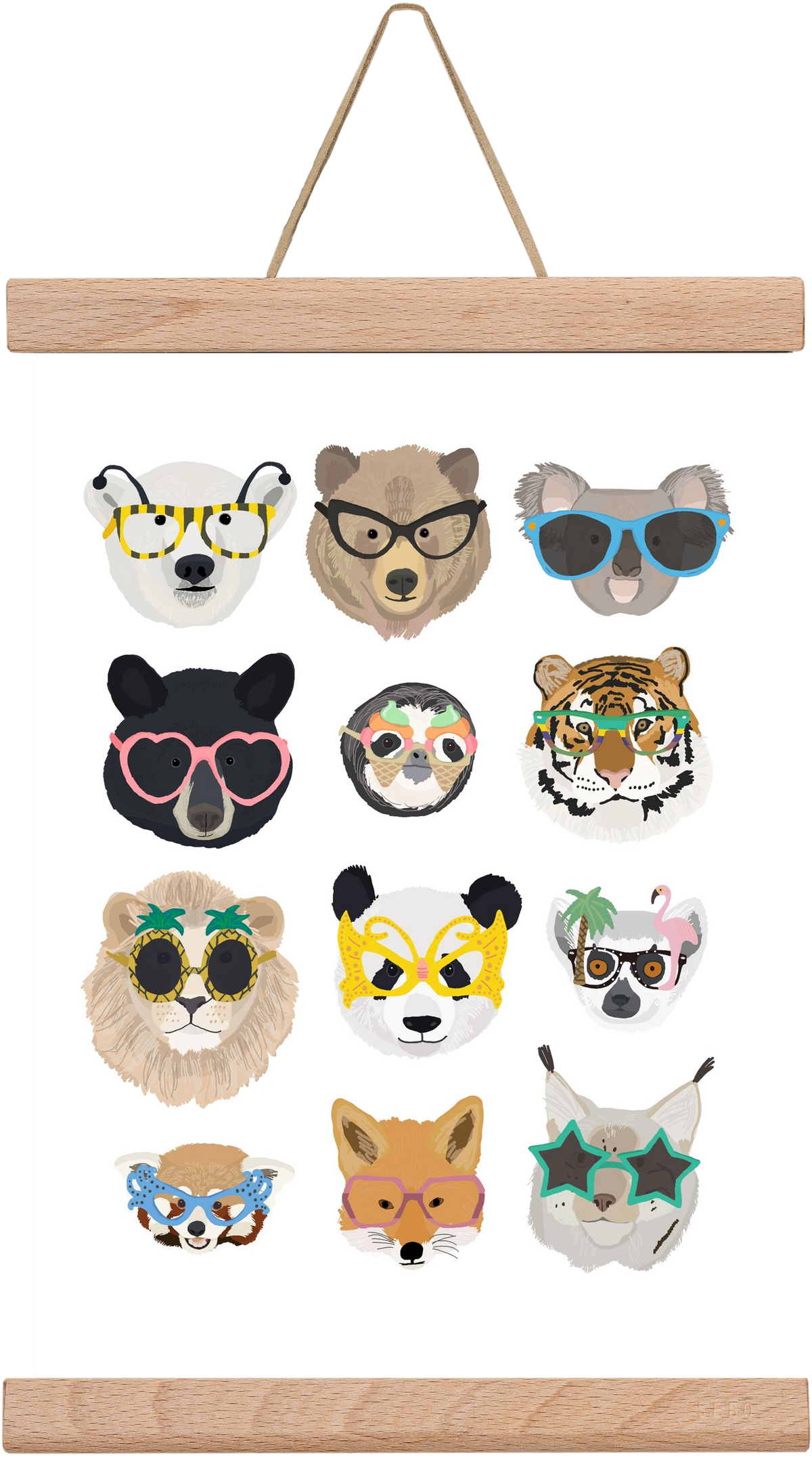 Big Cats in Glasses, 20x30 cm (20x30 cm), Tölgy akasztó