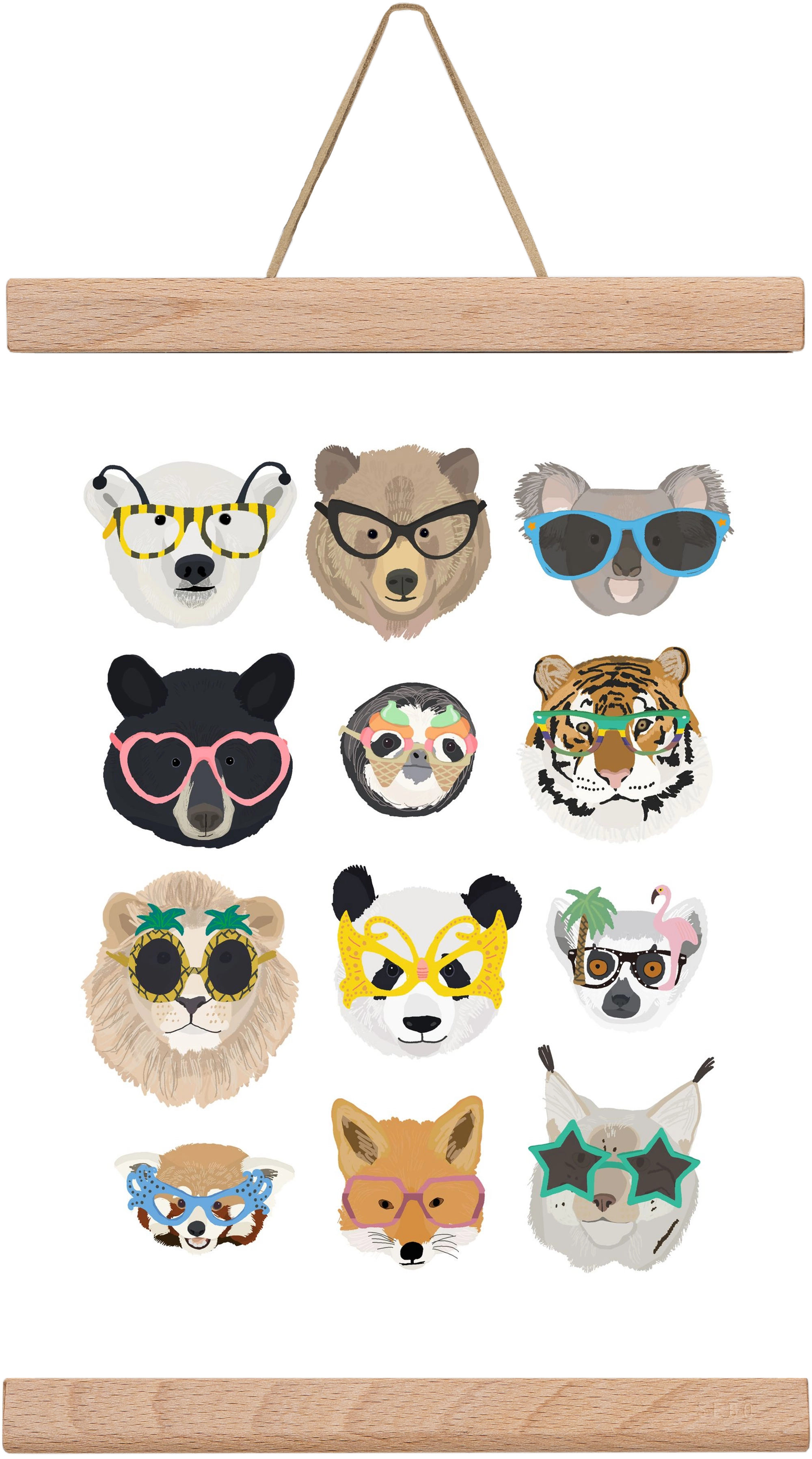 Big Cats in Glasses, 20x30 cm (20x30 cm), Tölgy akasztó