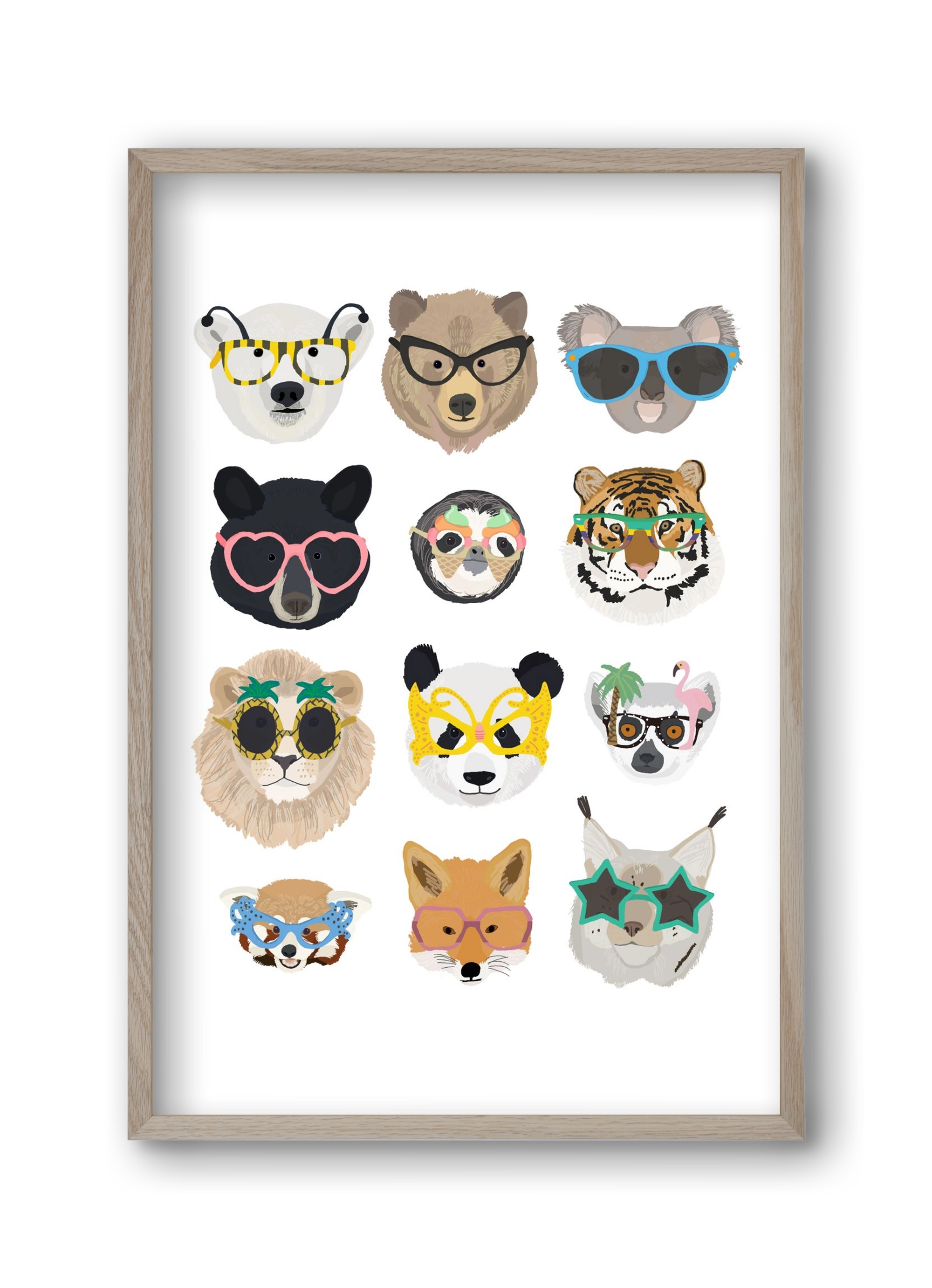 Big Cats in Glasses, 30x45 cm (30x45 cm), Tölgy keret