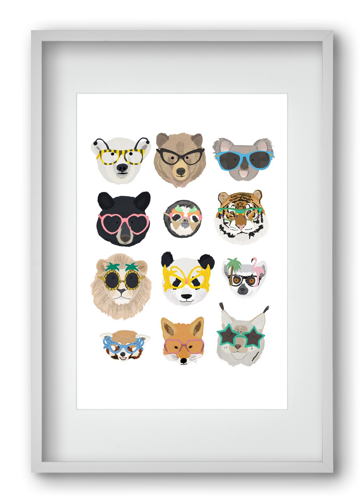 Big Cats in Glasses, 40x60 cm (30x45 cm), Fehér keret, paszpartuval