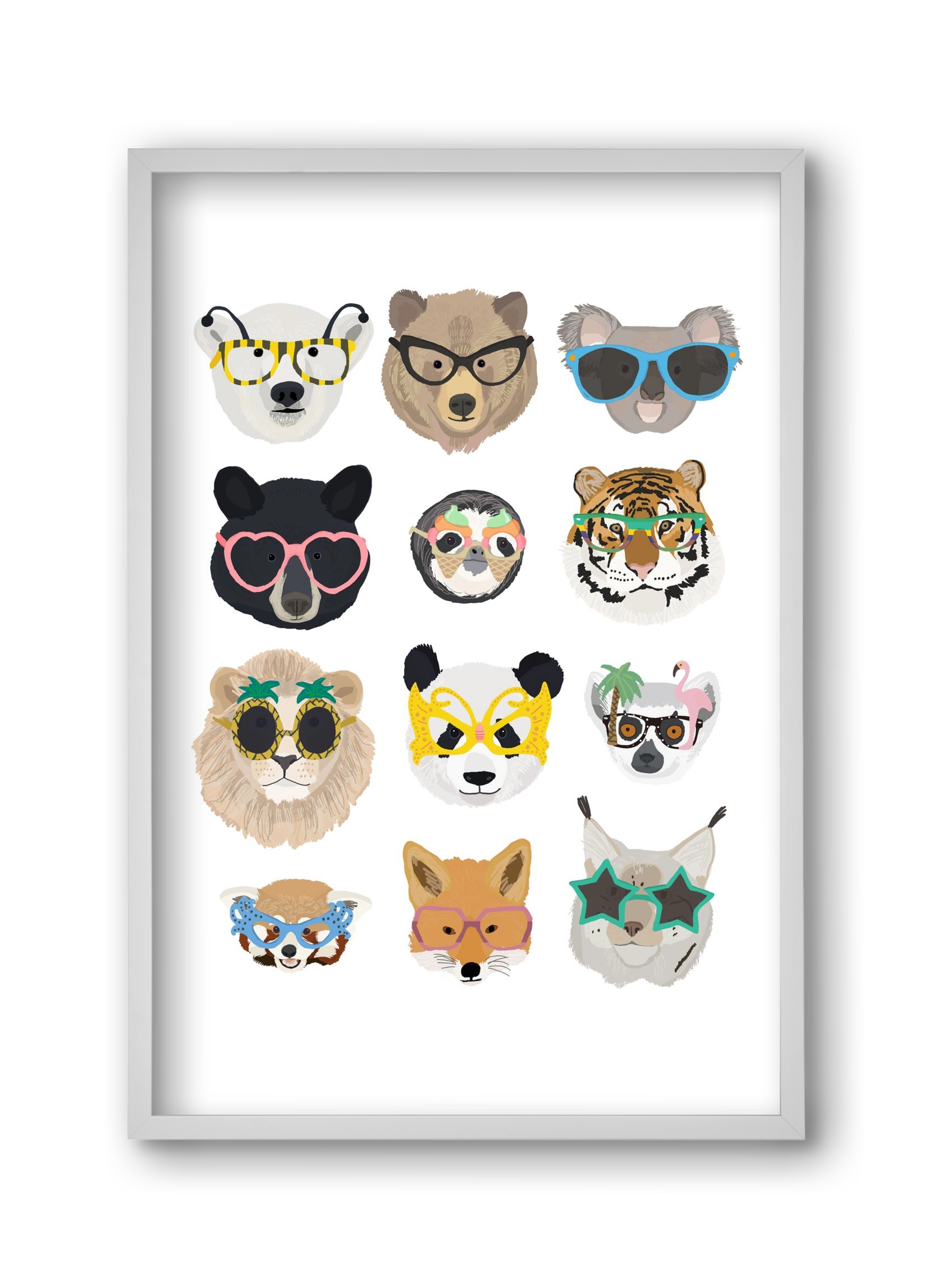 Big Cats in Glasses, 30x45 cm (30x45 cm), Fehér keret