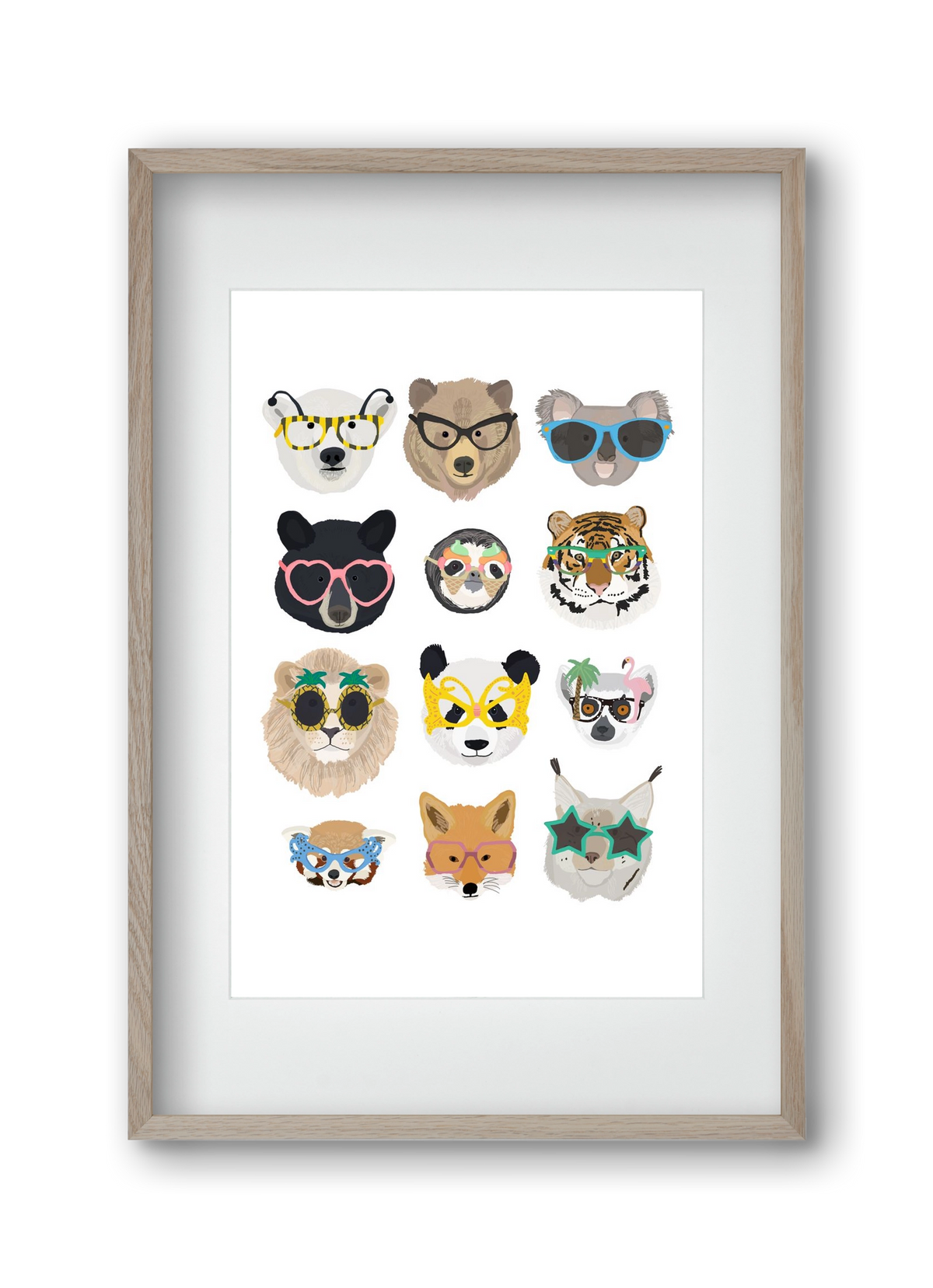 Big Cats in Glasses, 30x45 cm (20x30 cm), Tölgy keret, paszpartuval