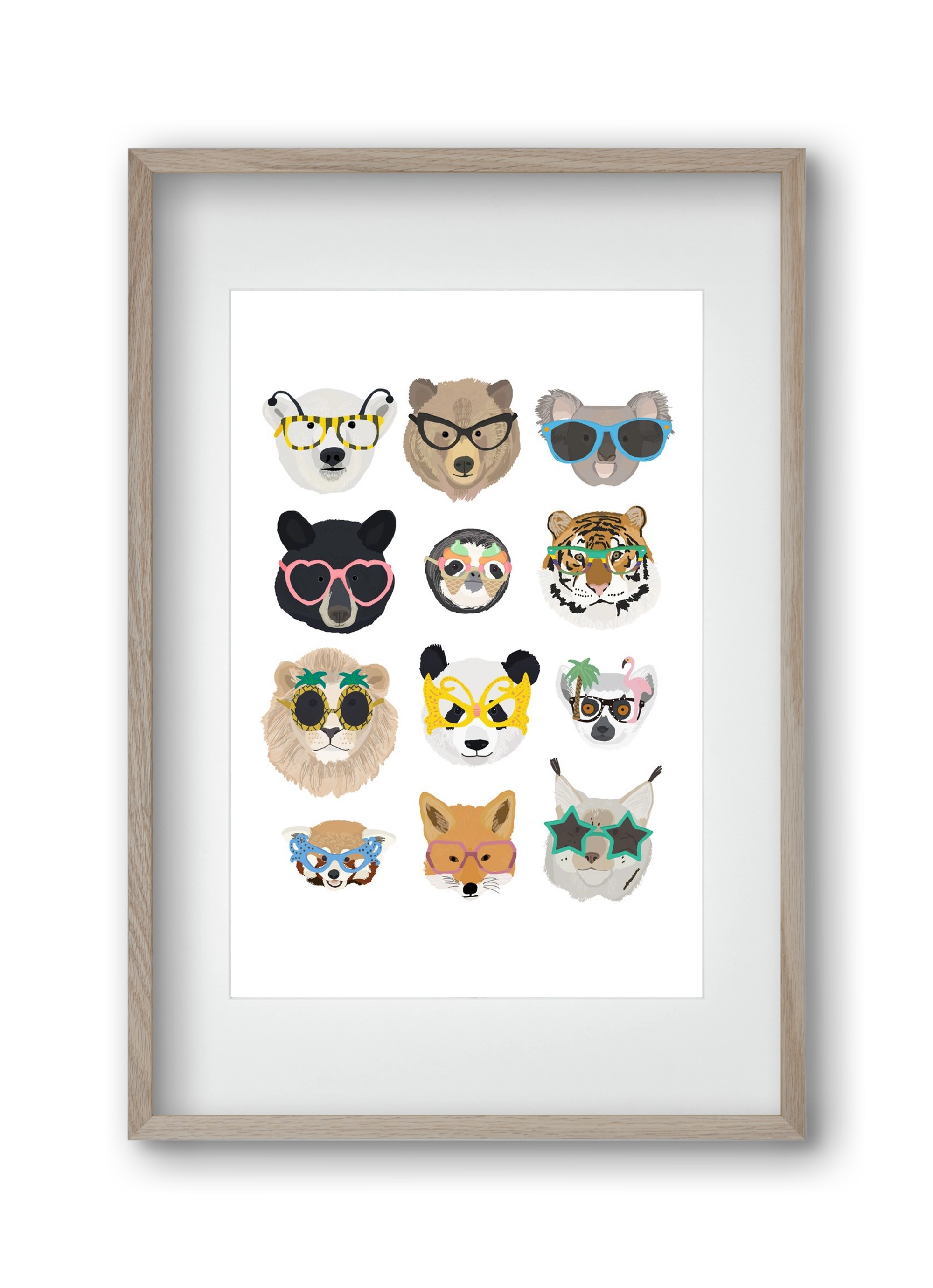 Big Cats in Glasses, 30x45 cm (20x30 cm), Tölgy keret, paszpartuval