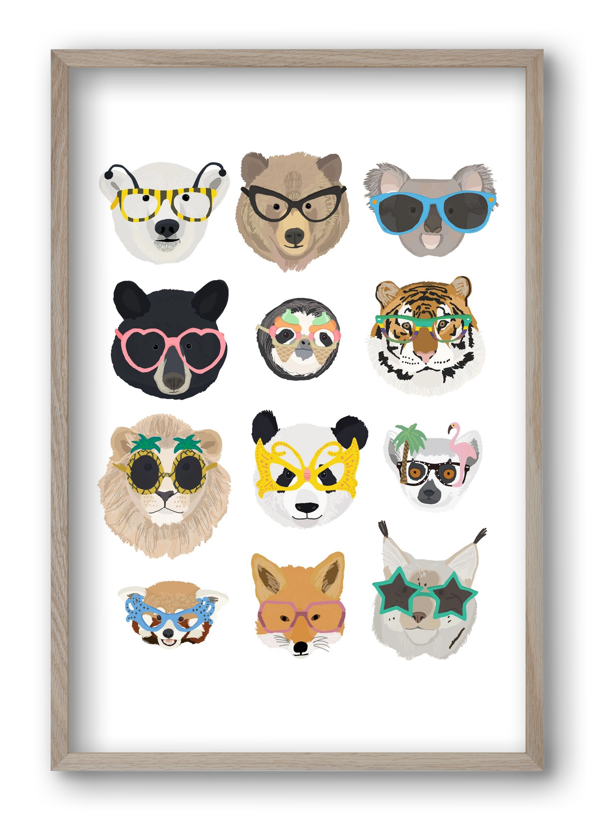 Big Cats in Glasses, 40x60 cm (40x60 cm), Tölgy keret