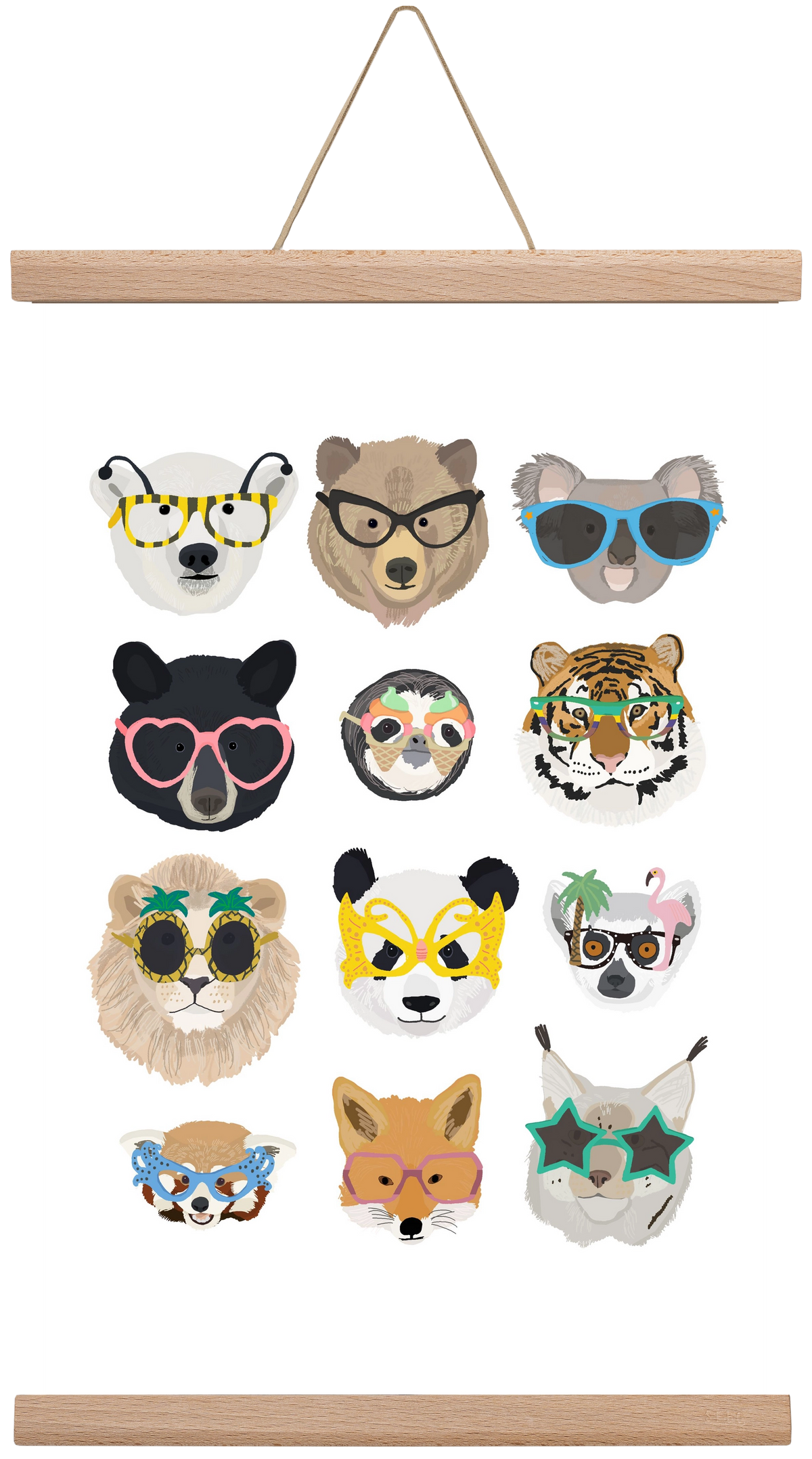 Big Cats in Glasses, 30x45 cm (30x45 cm), Tölgy akasztó