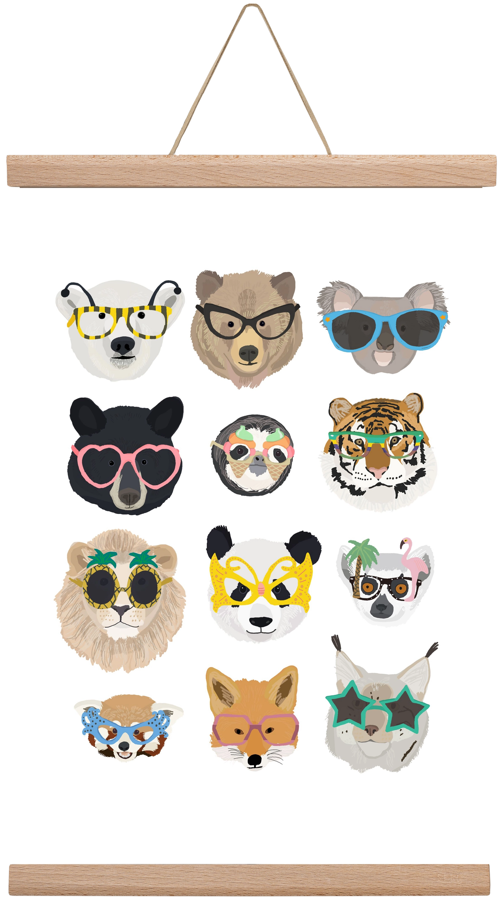 Big Cats in Glasses, 30x45 cm (30x45 cm), Tölgy akasztó