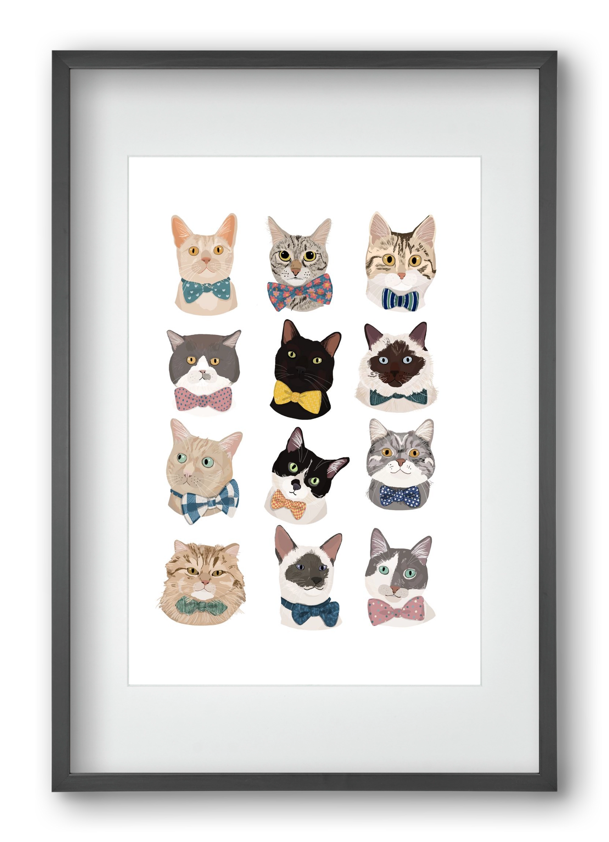 Cats in Bowtie , 40x60 cm (30x45 cm), Fekete keret, paszpartuval