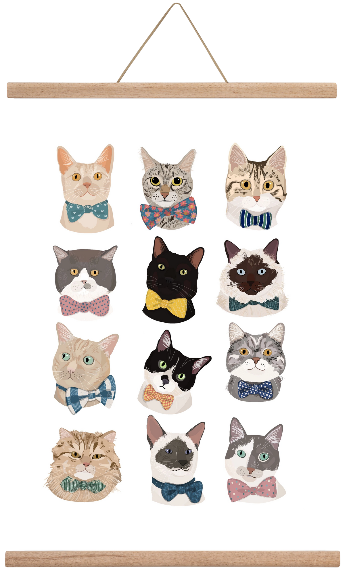 Cats in Bowtie , 40x60 cm (40x60 cm), Tölgy akasztó