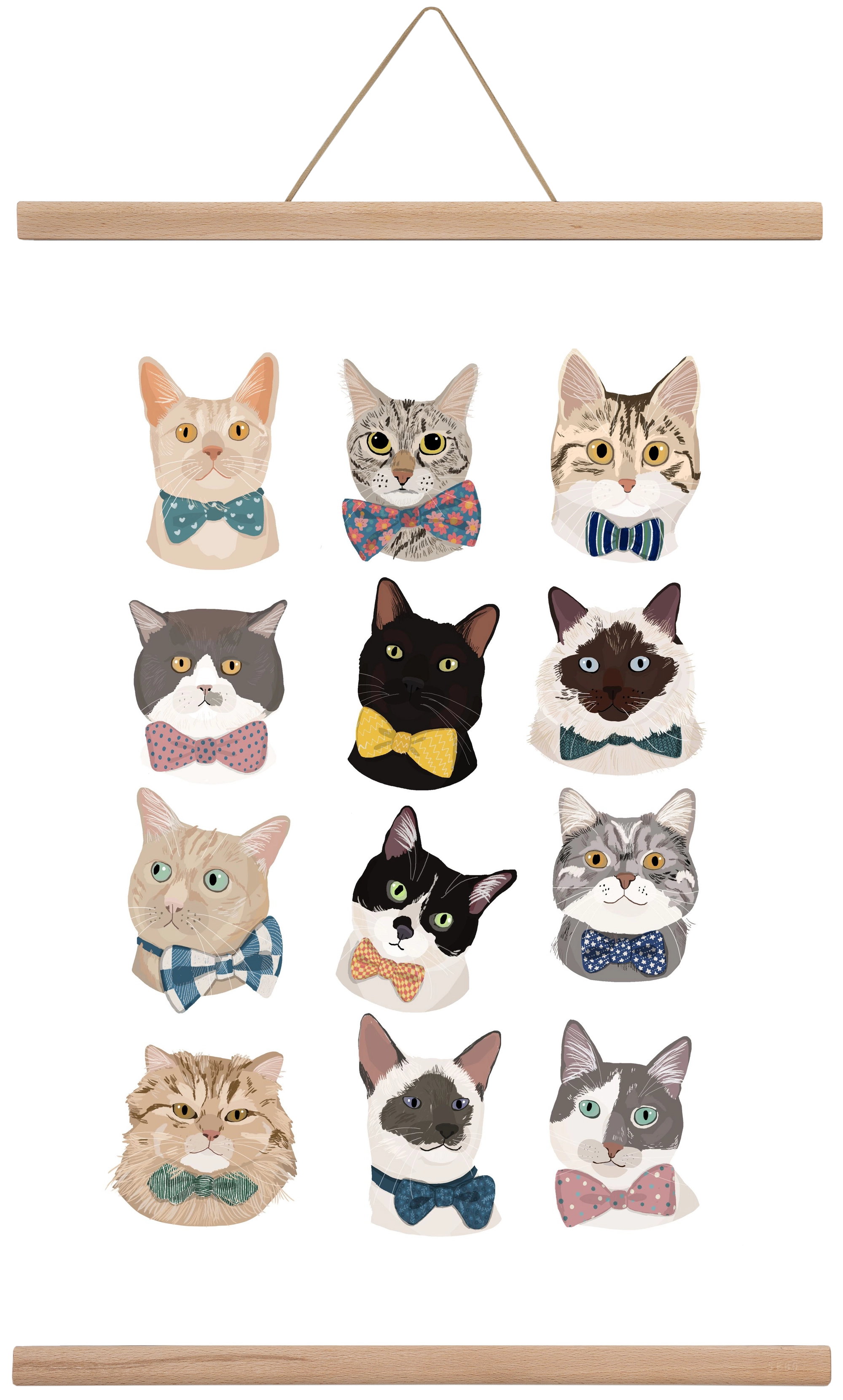 Cats in Bowtie , 40x60 cm (40x60 cm), Tölgy akasztó