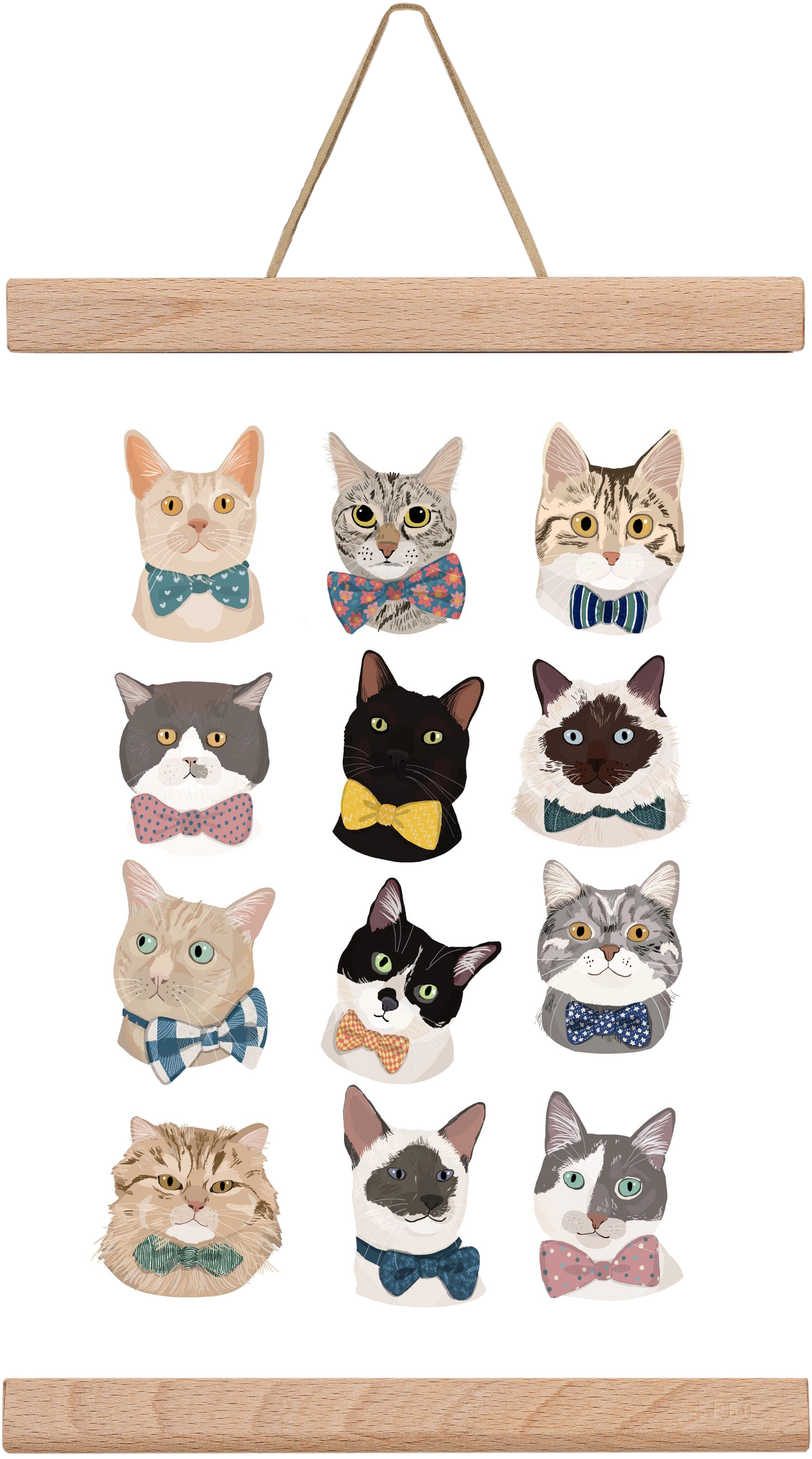 Cats in Bowtie , 20x30 cm (20x30 cm), Tölgy akasztó