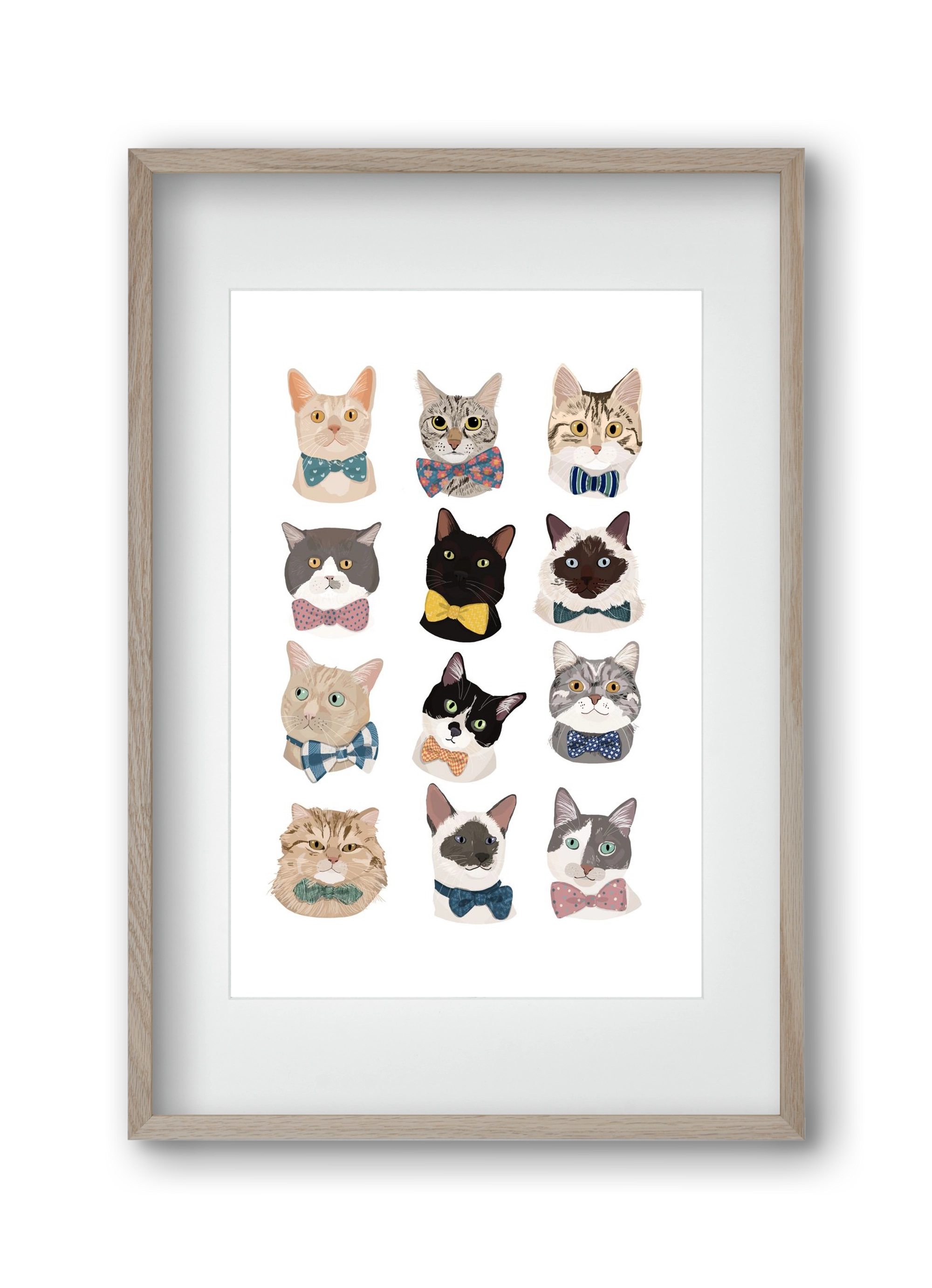 Cats in Bowtie , 30x45 cm (20x30 cm), Tölgy keret, paszpartuval