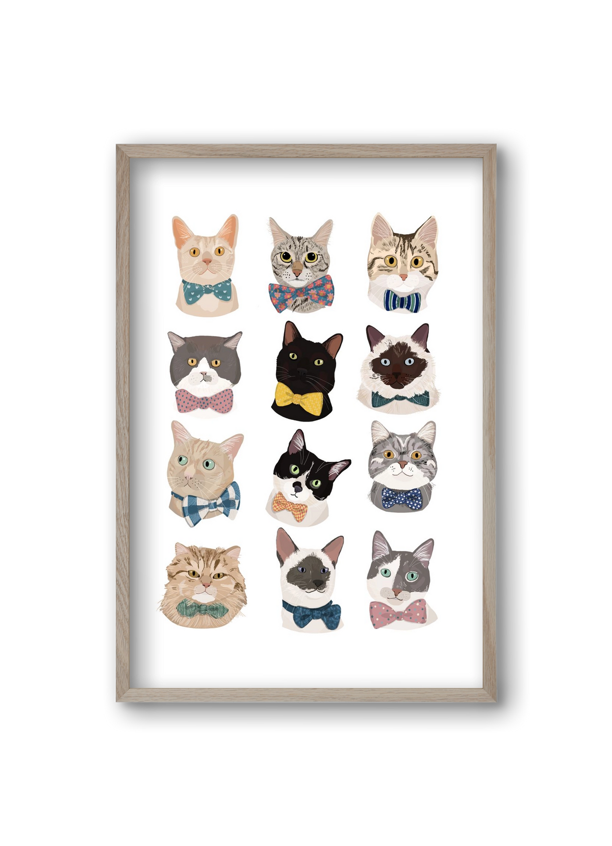 Cats in Bowtie , 20x30 cm (20x30 cm), Tölgy keret
