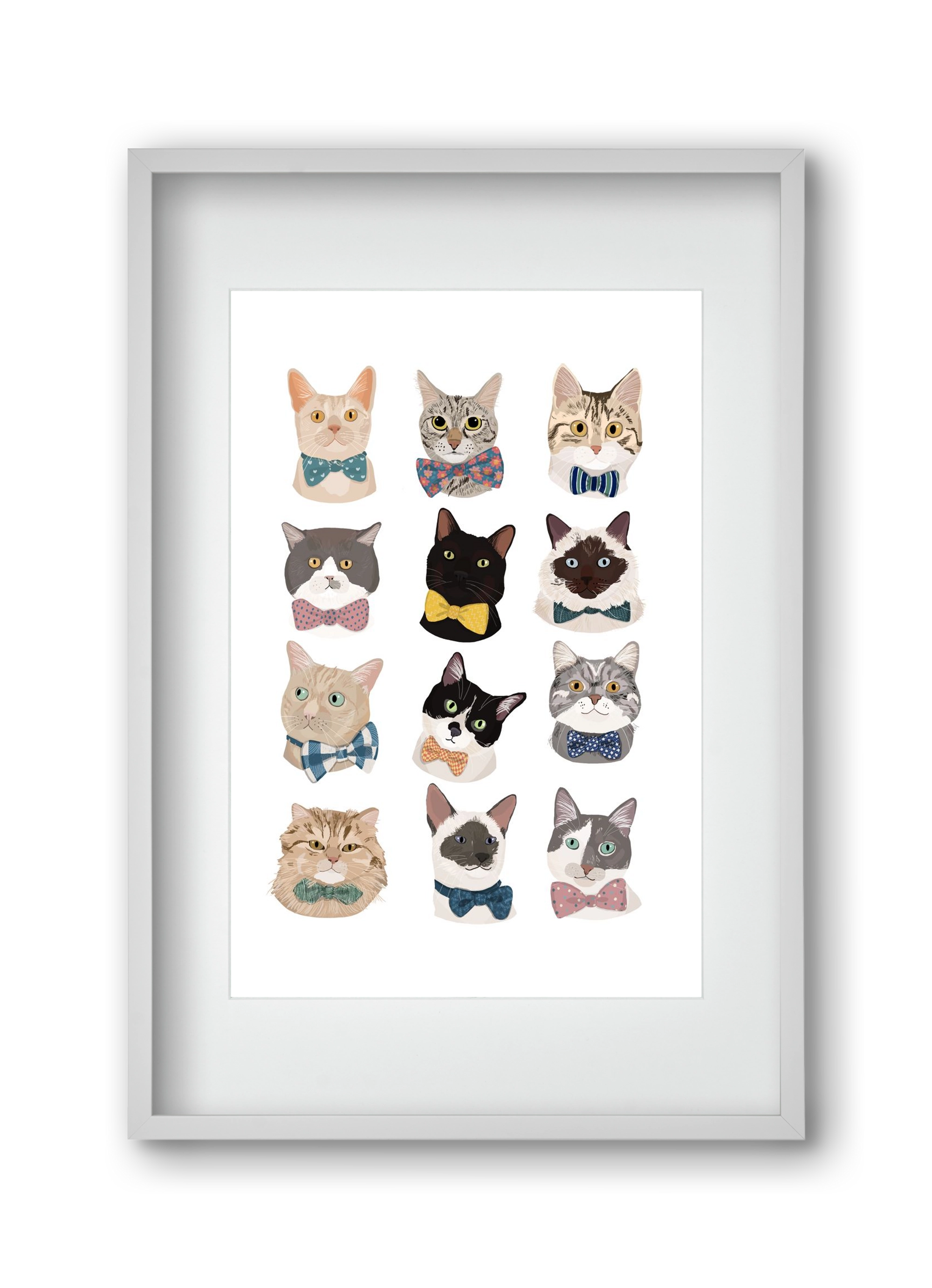 Cats in Bowtie , 30x45 cm (20x30 cm), Fehér keret, paszpartuval