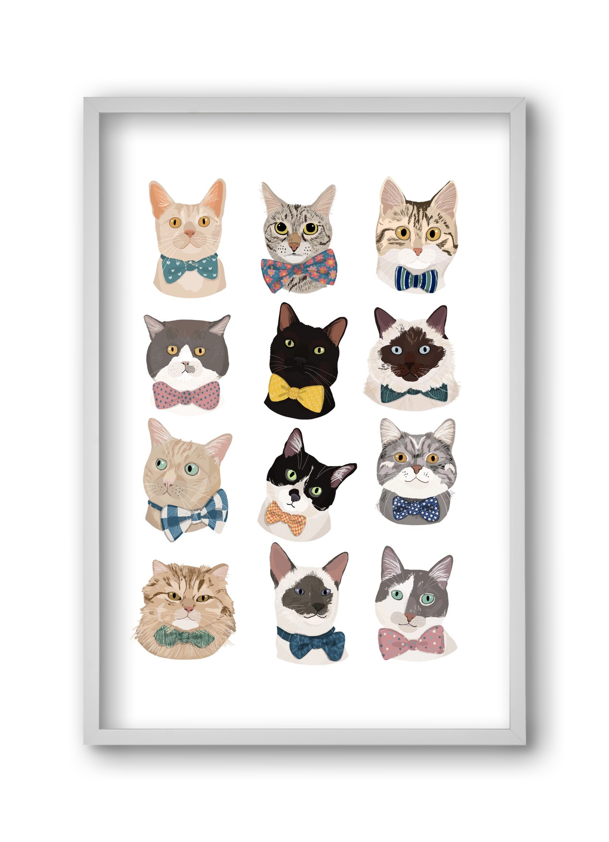 Cats in Bowtie , 30x45 cm (30x45 cm), Fehér keret