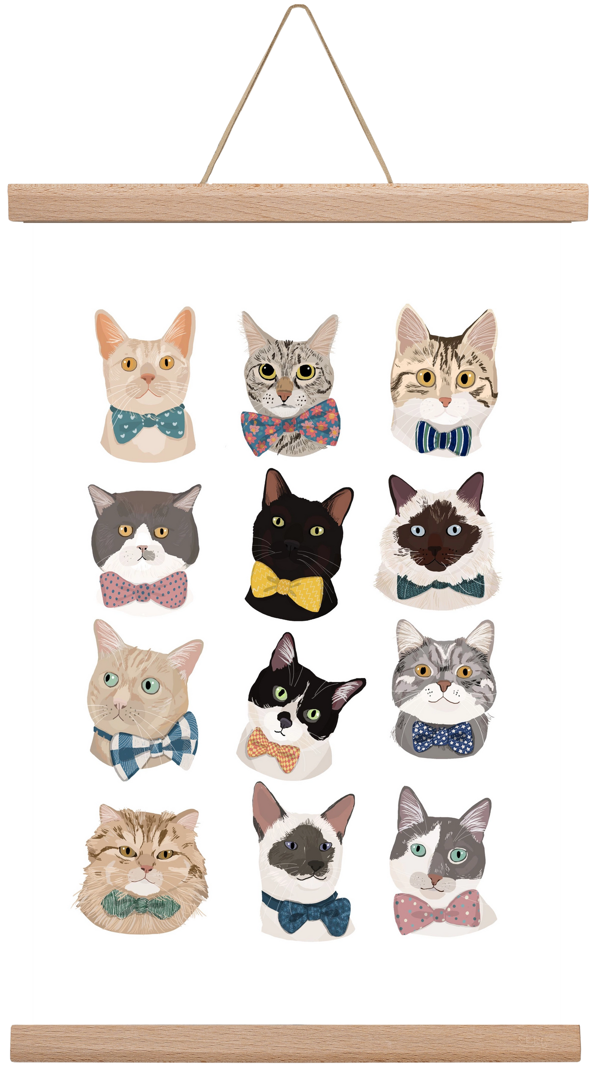 Cats in Bowtie , 30x45 cm (30x45 cm), Tölgy akasztó