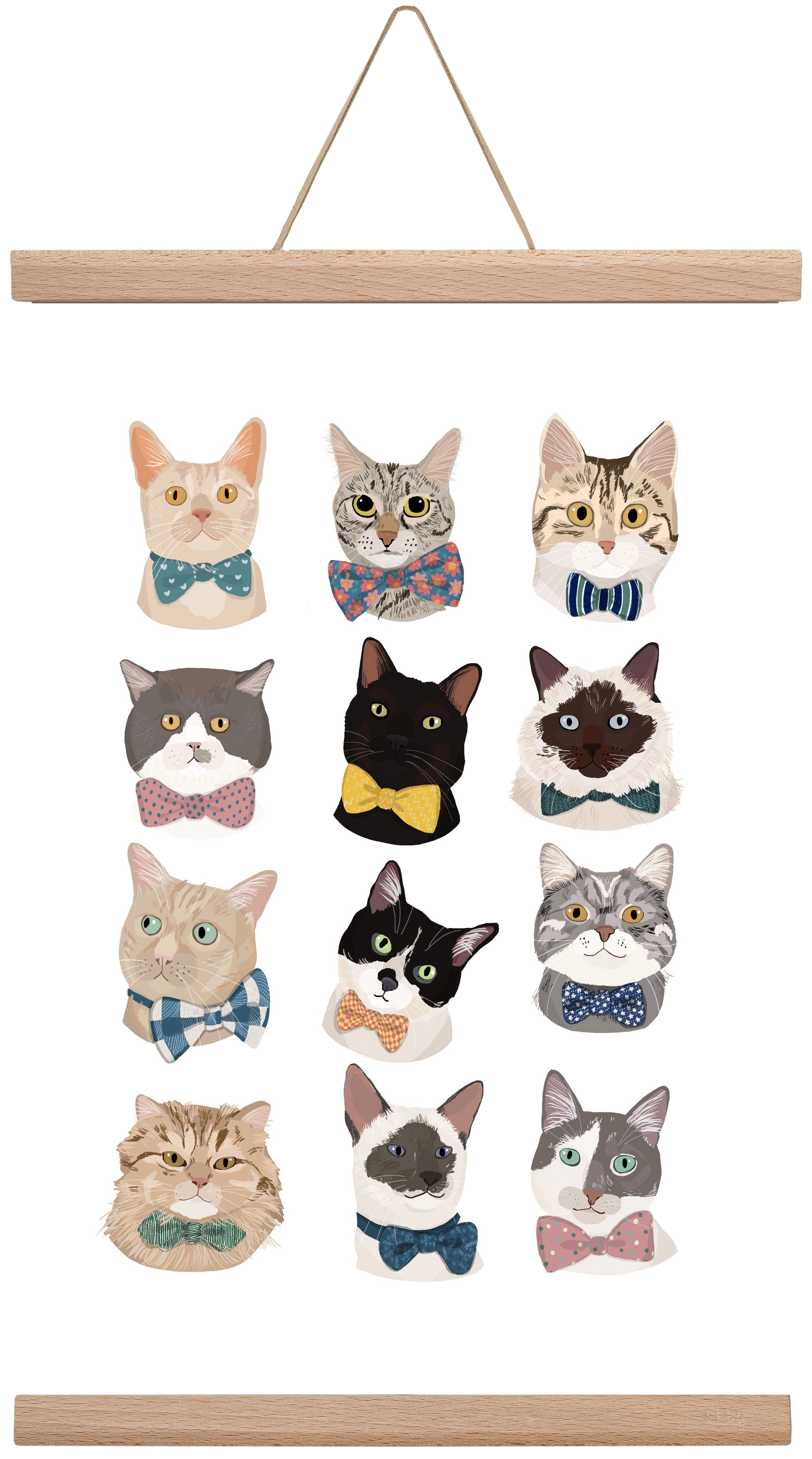 Cats in Bowtie , 30x45 cm (30x45 cm), Tölgy akasztó