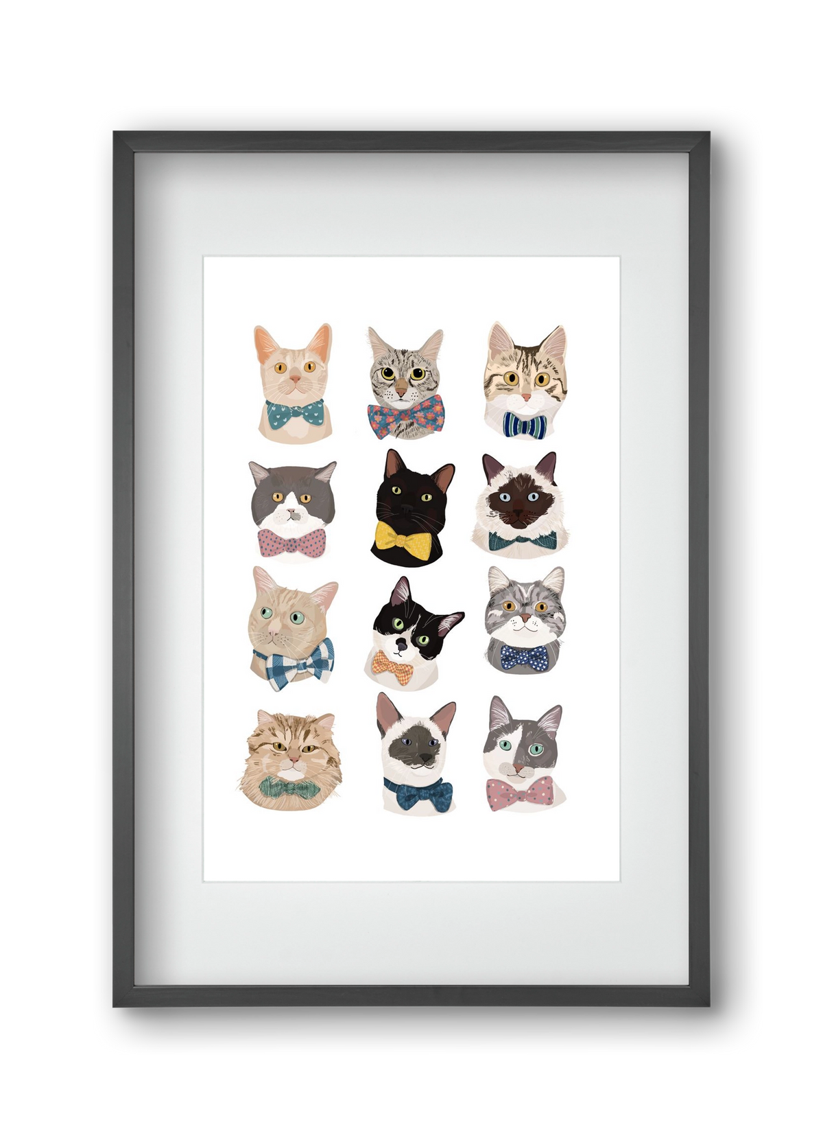 Cats in Bowtie , 30x45 cm (20x30 cm), Fekete keret, paszpartuval
