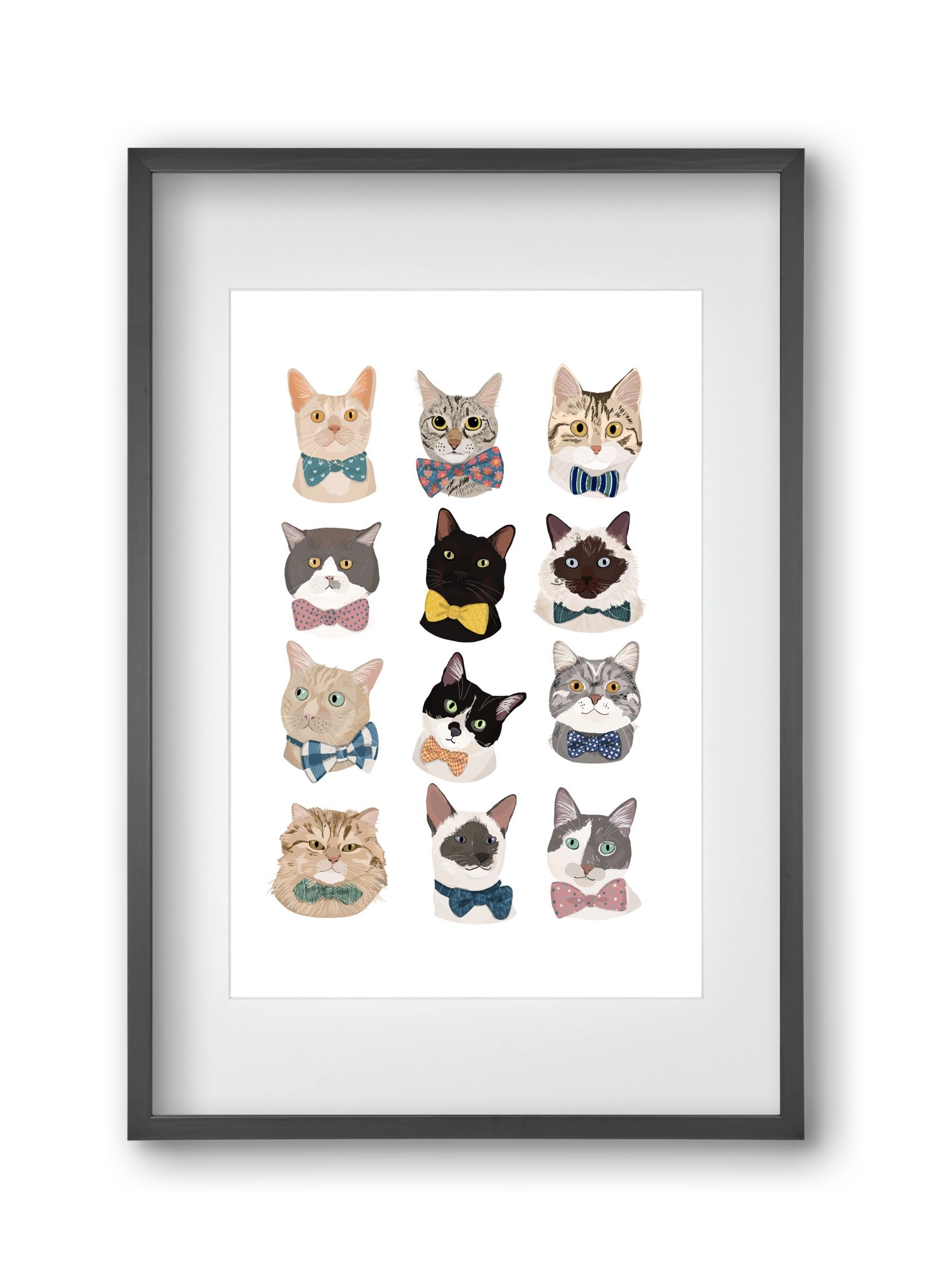 Cats in Bowtie , 30x45 cm (20x30 cm), Fekete keret, paszpartuval