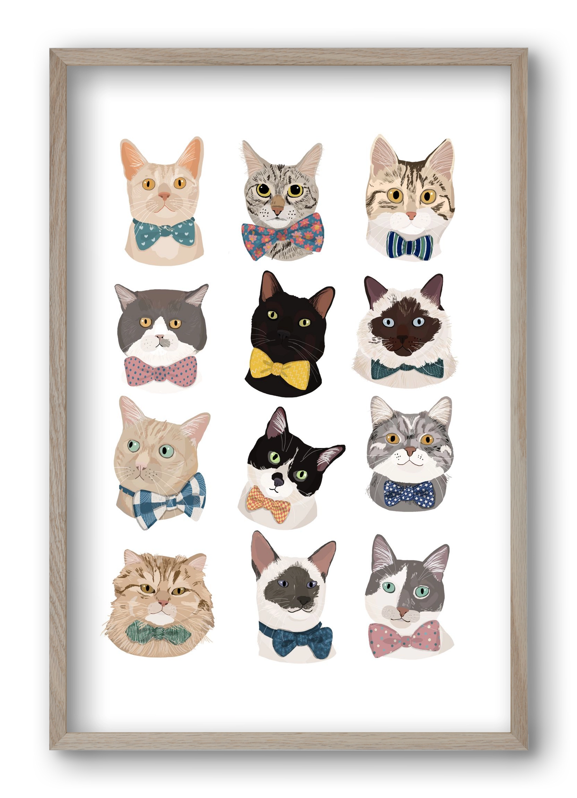 Cats in Bowtie , 40x60 cm (40x60 cm), Tölgy keret