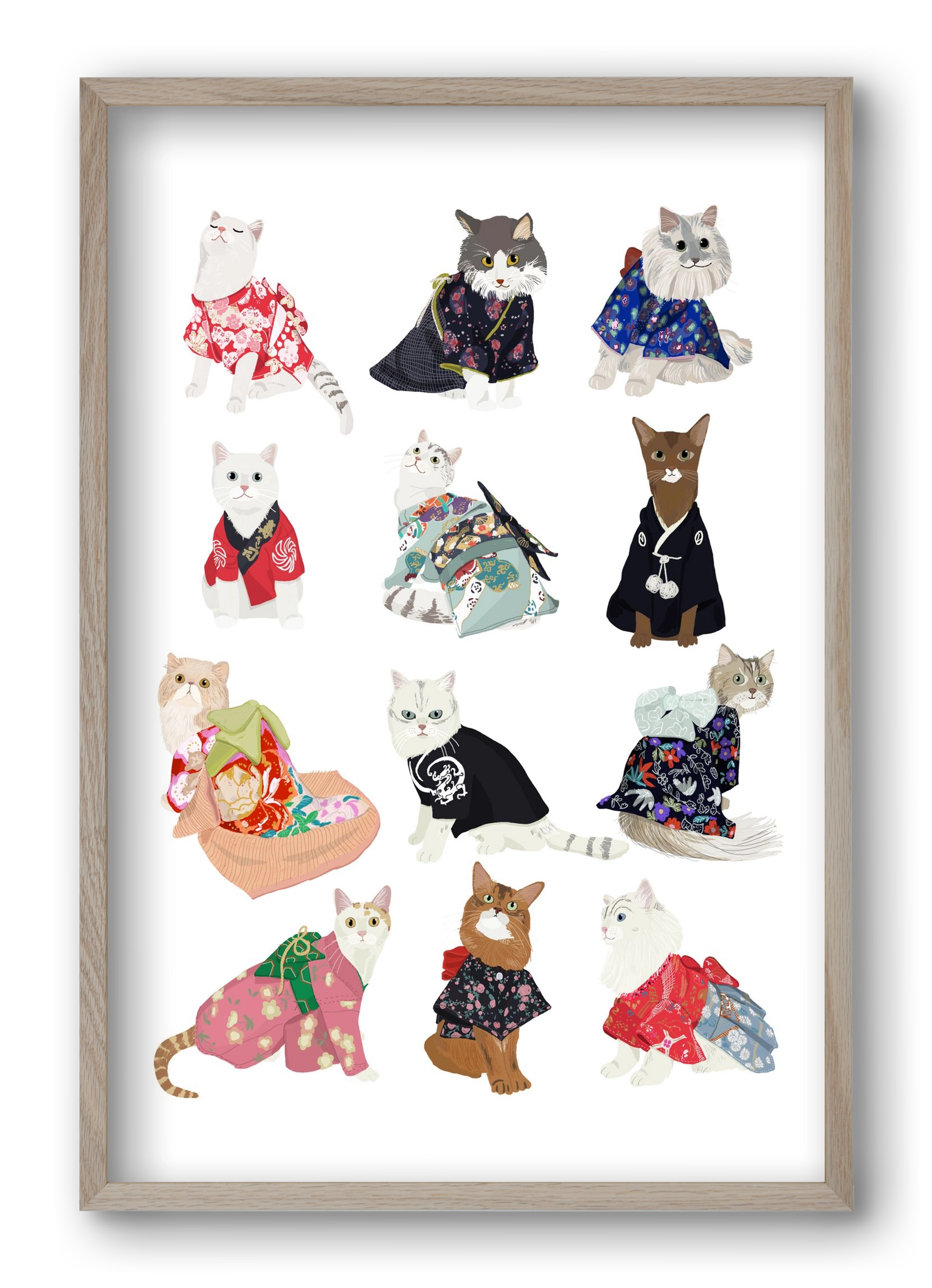 Cats in Kimono, 40x60 cm (40x60 cm), Tölgy keret