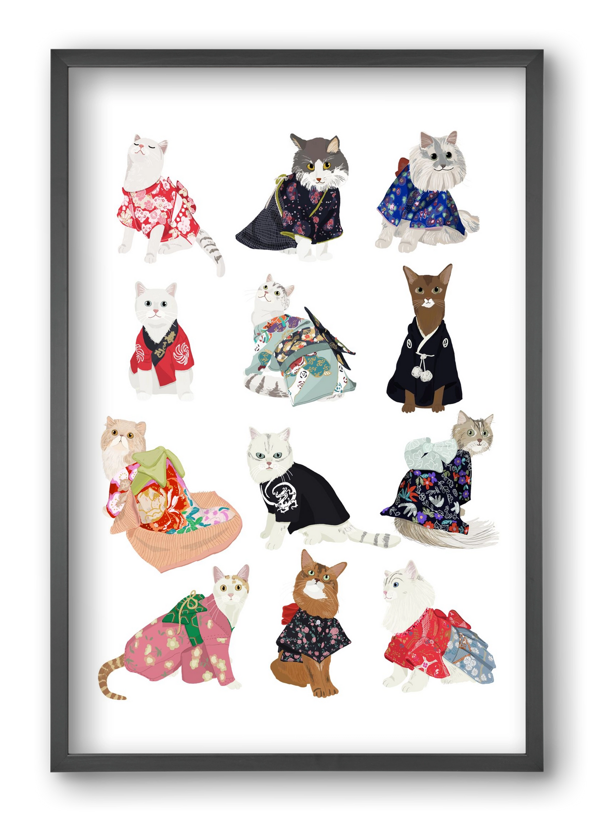 Cats in Kimono, 40x60 cm (40x60 cm), Fekete keret