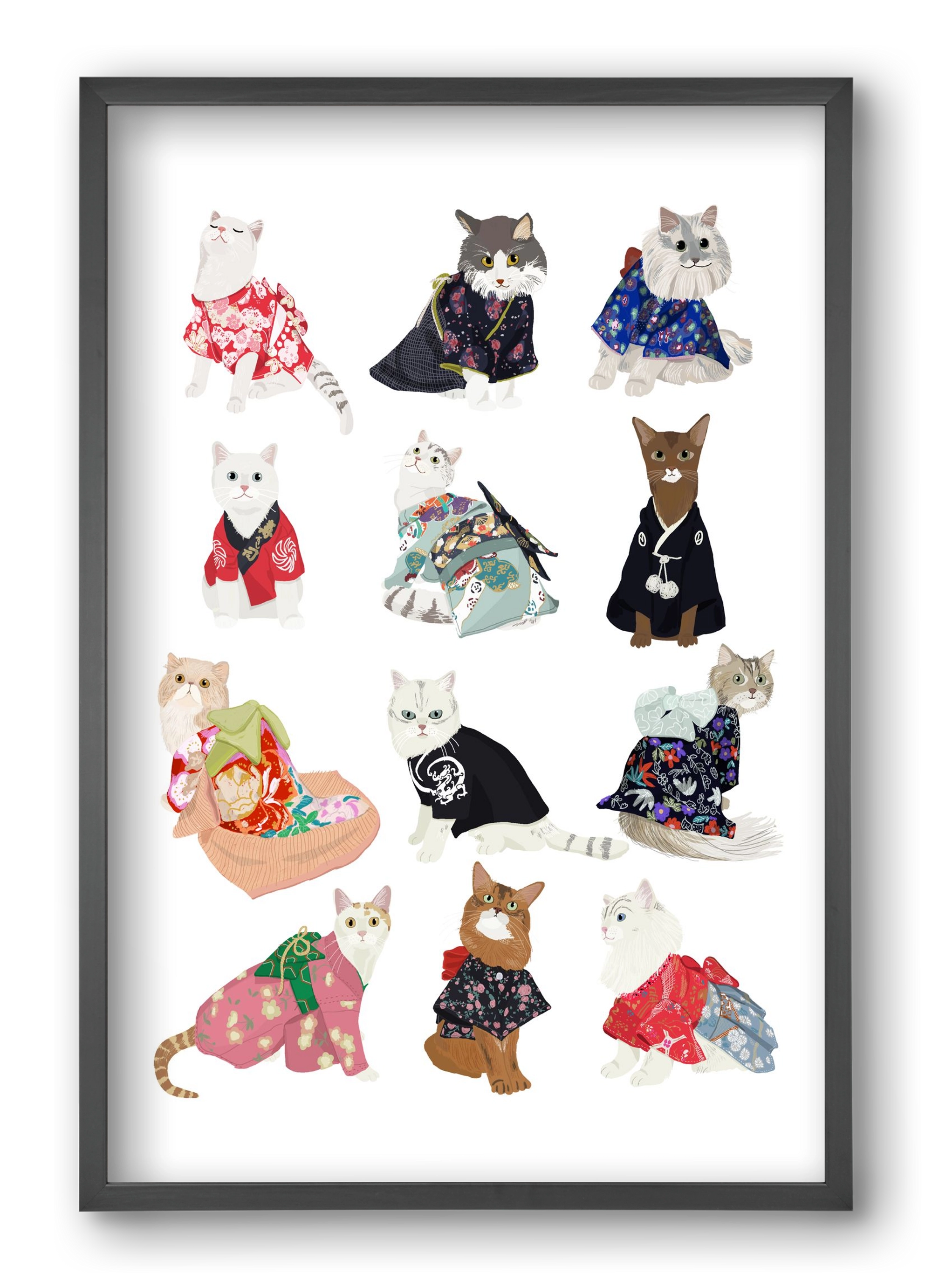 Cats in Kimono, 40x60 cm (40x60 cm), Fekete keret