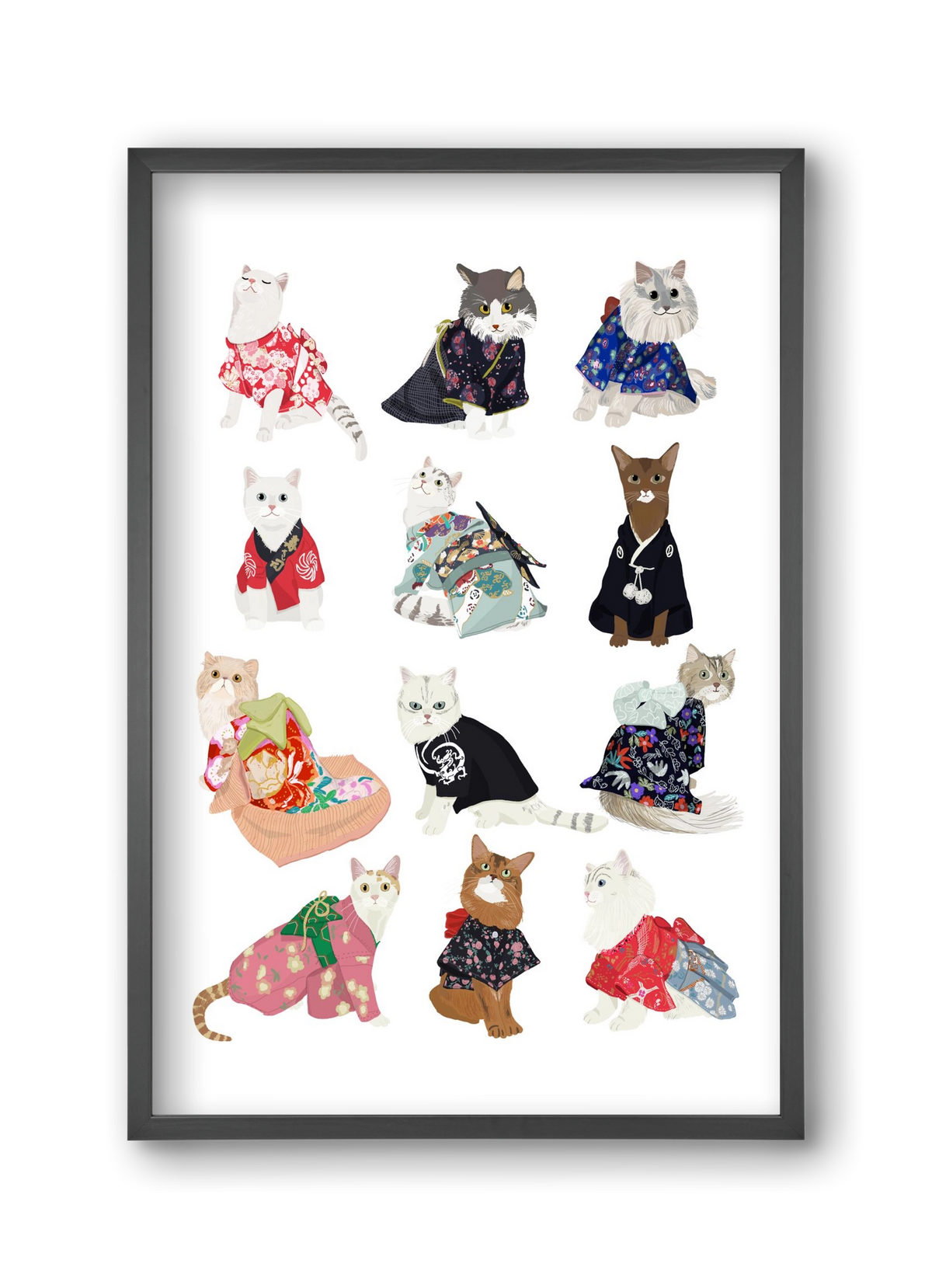 Cats in Kimono, 30x45 cm (30x45 cm), Fekete keret
